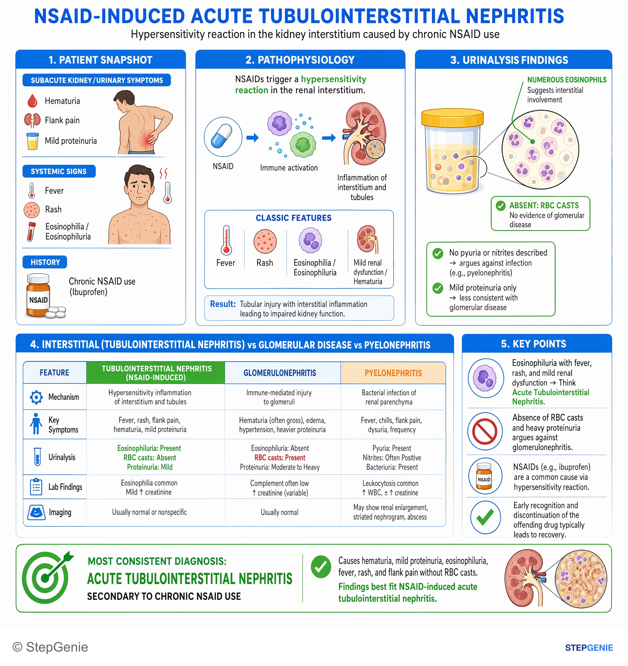 Acute kidney injury — StepGenie USMLE Step 2 explanation infographic