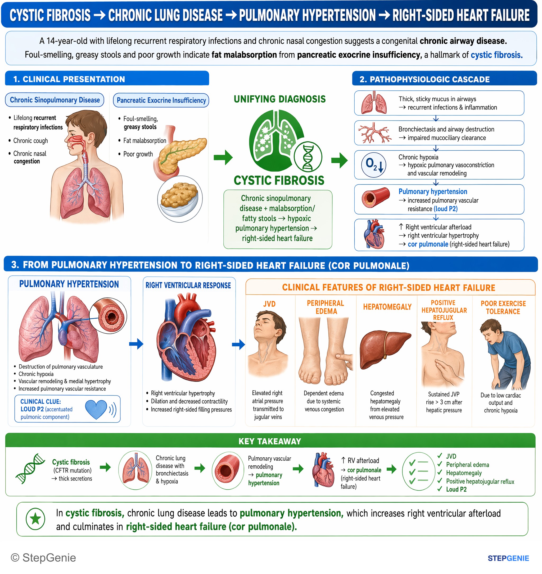 Pulmonary vascular and cardiopulmonary disease — StepGenie USMLE Step 2 explanation infographic