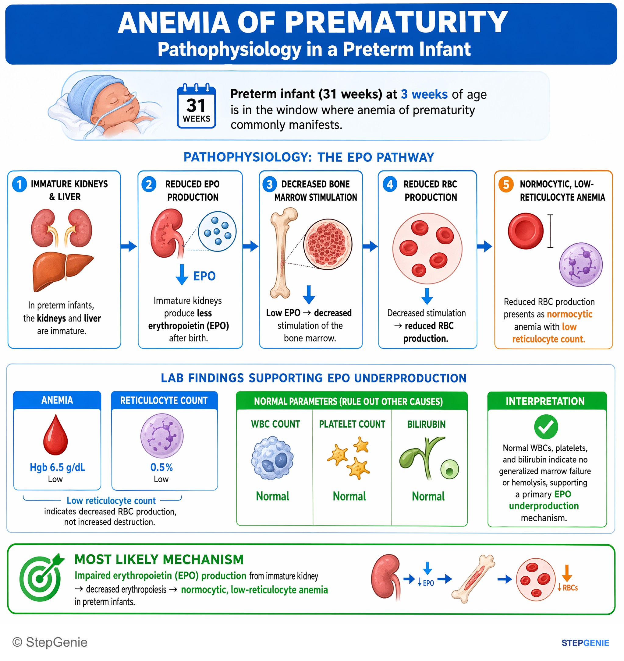 Disorders of RBCs and hemoglobin — StepGenie USMLE Step 1 explanation infographic