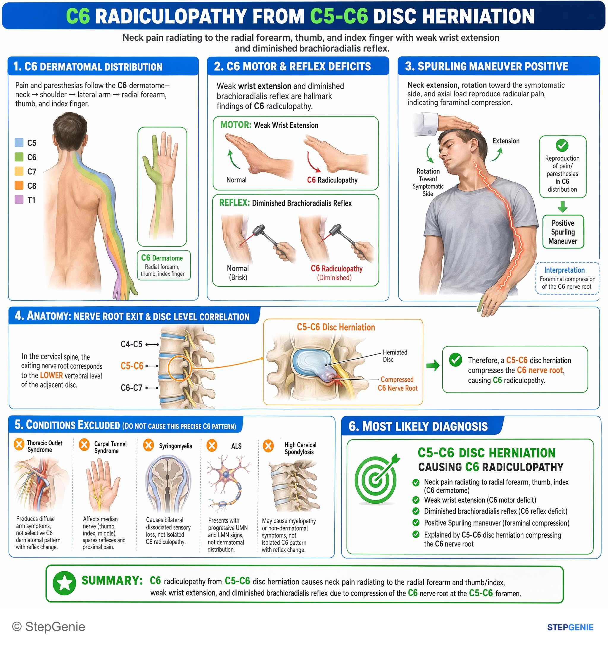 Spinal cord disorders — StepGenie USMLE Step 2 explanation infographic
