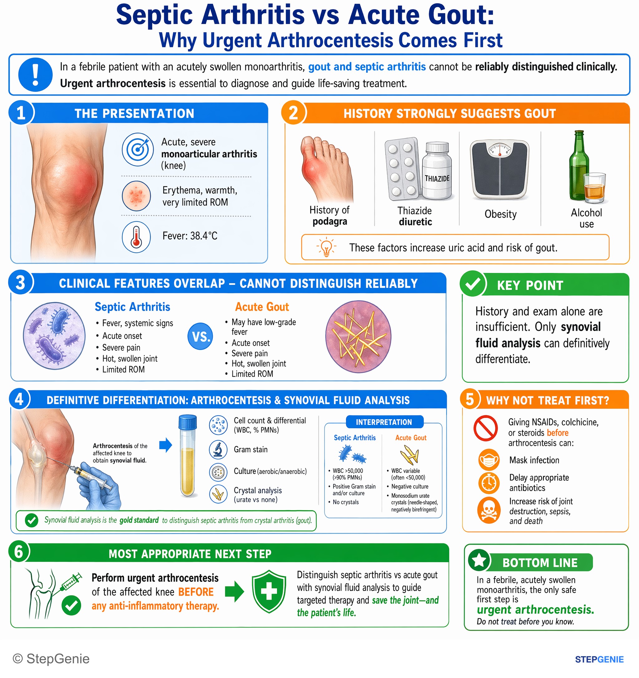 Arthritis and spondyloarthropathies — StepGenie USMLE Step 2 explanation infographic