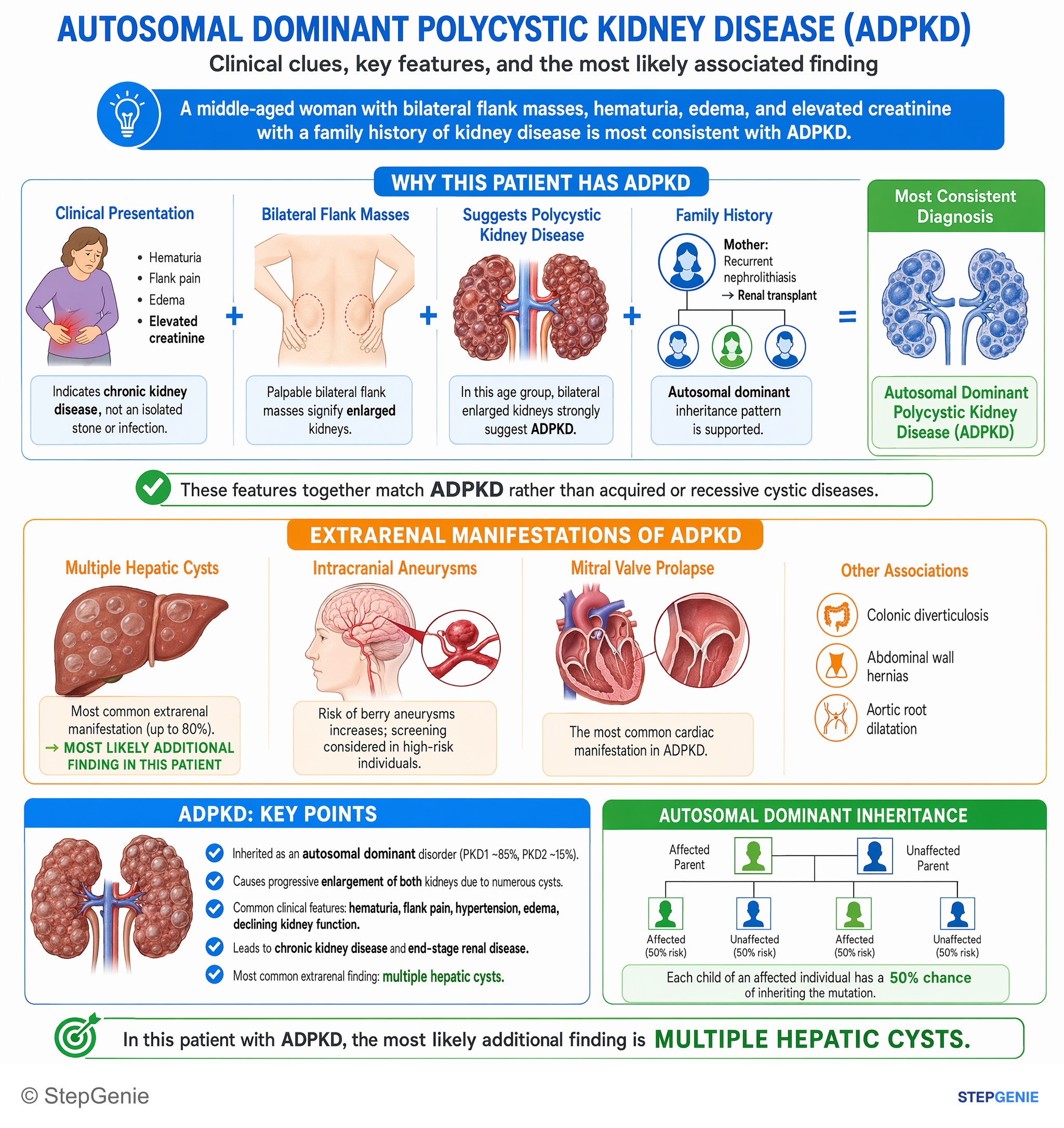Cystic kidney diseases — StepGenie USMLE Step 1 explanation infographic