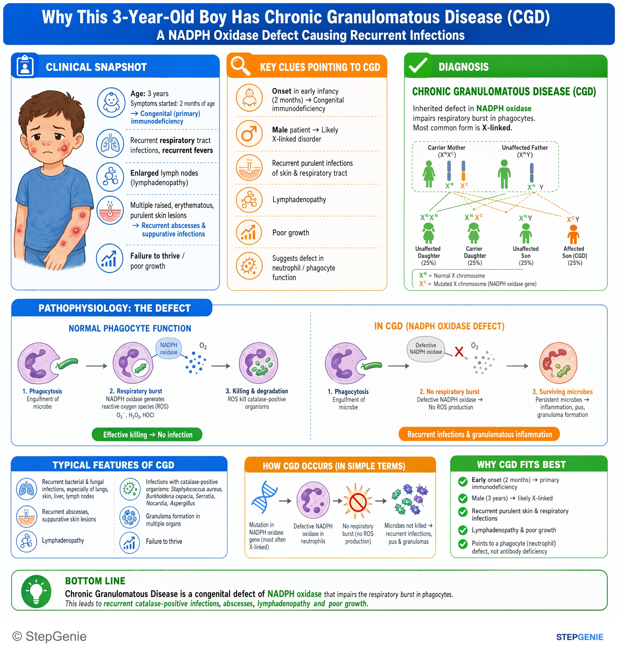 Immune deficiencies — StepGenie USMLE Step 2 explanation infographic