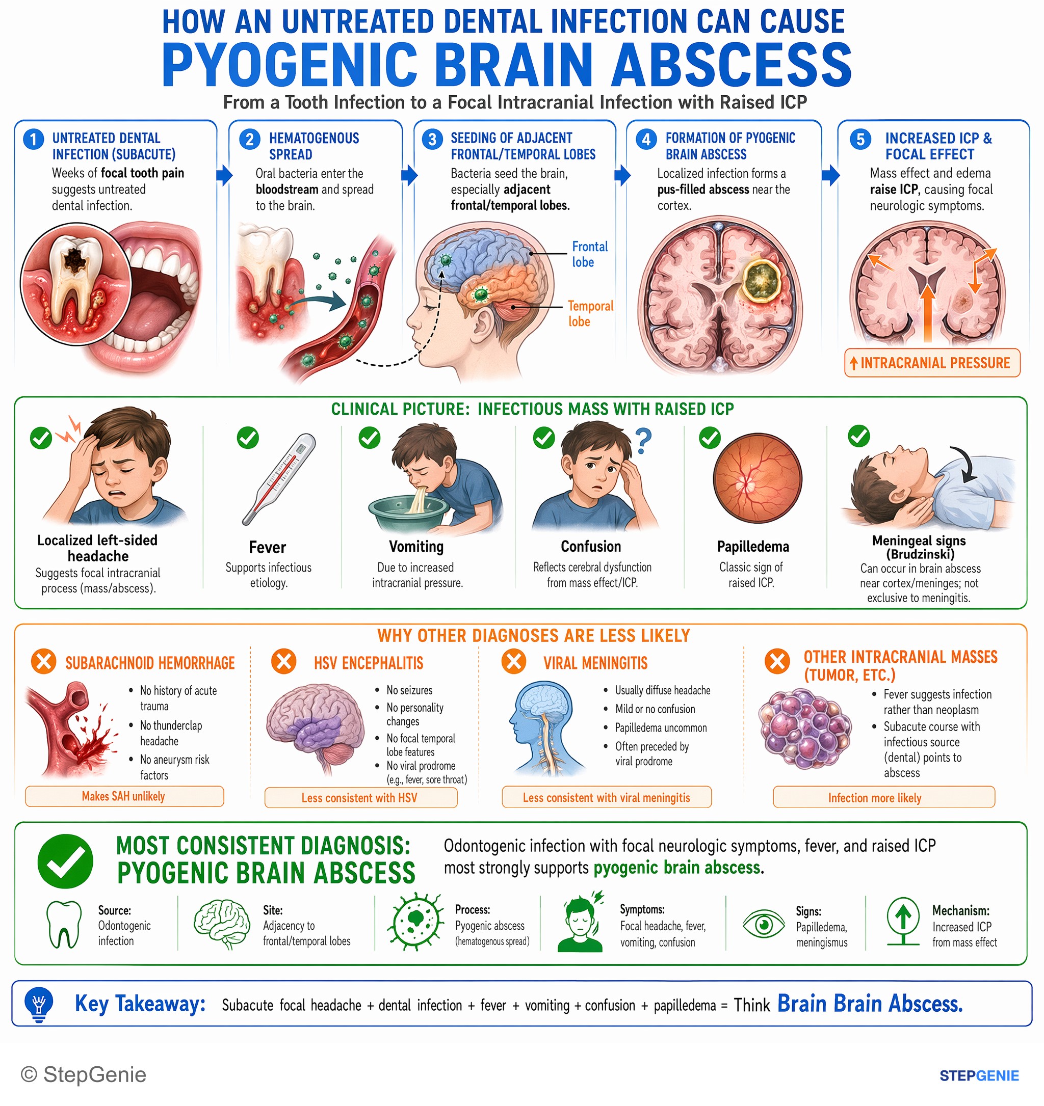 CNS infections — StepGenie USMLE Step 2 explanation infographic