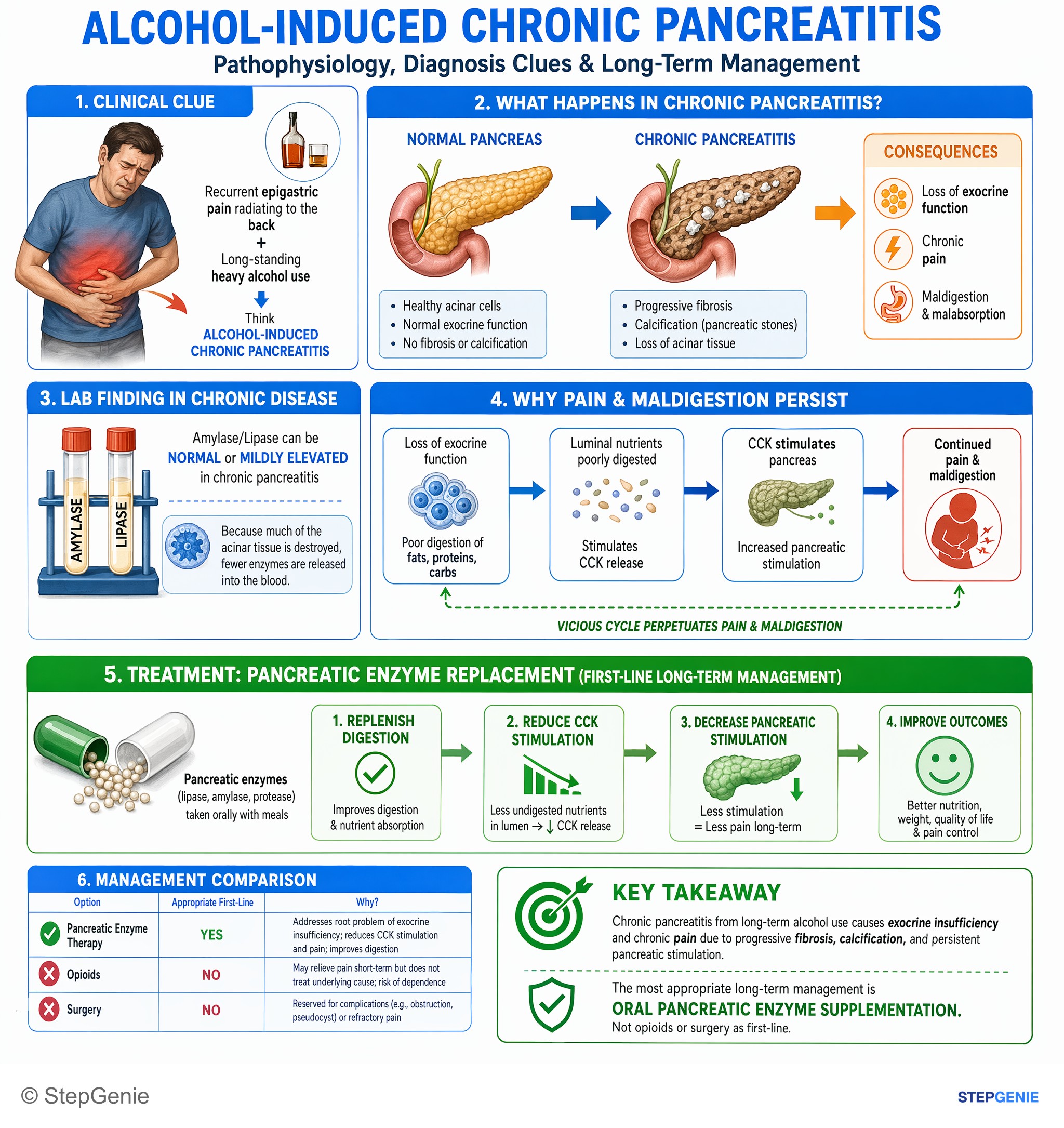Pancreatic disorders — StepGenie USMLE Step 2 explanation infographic