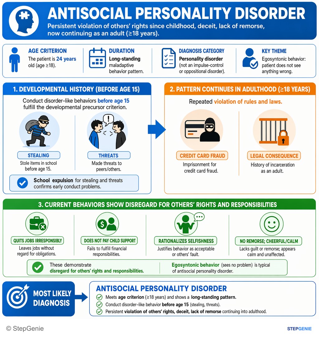 Personality, impulse control, and sexual disorders — StepGenie USMLE Step 2 explanation infographic