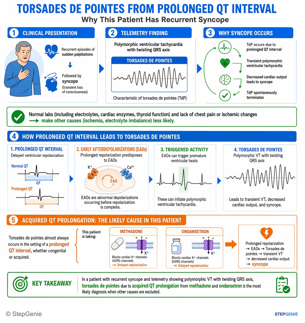 Cardiac arrhythmias and syncope — StepGenie USMLE Step 2 explanation infographic