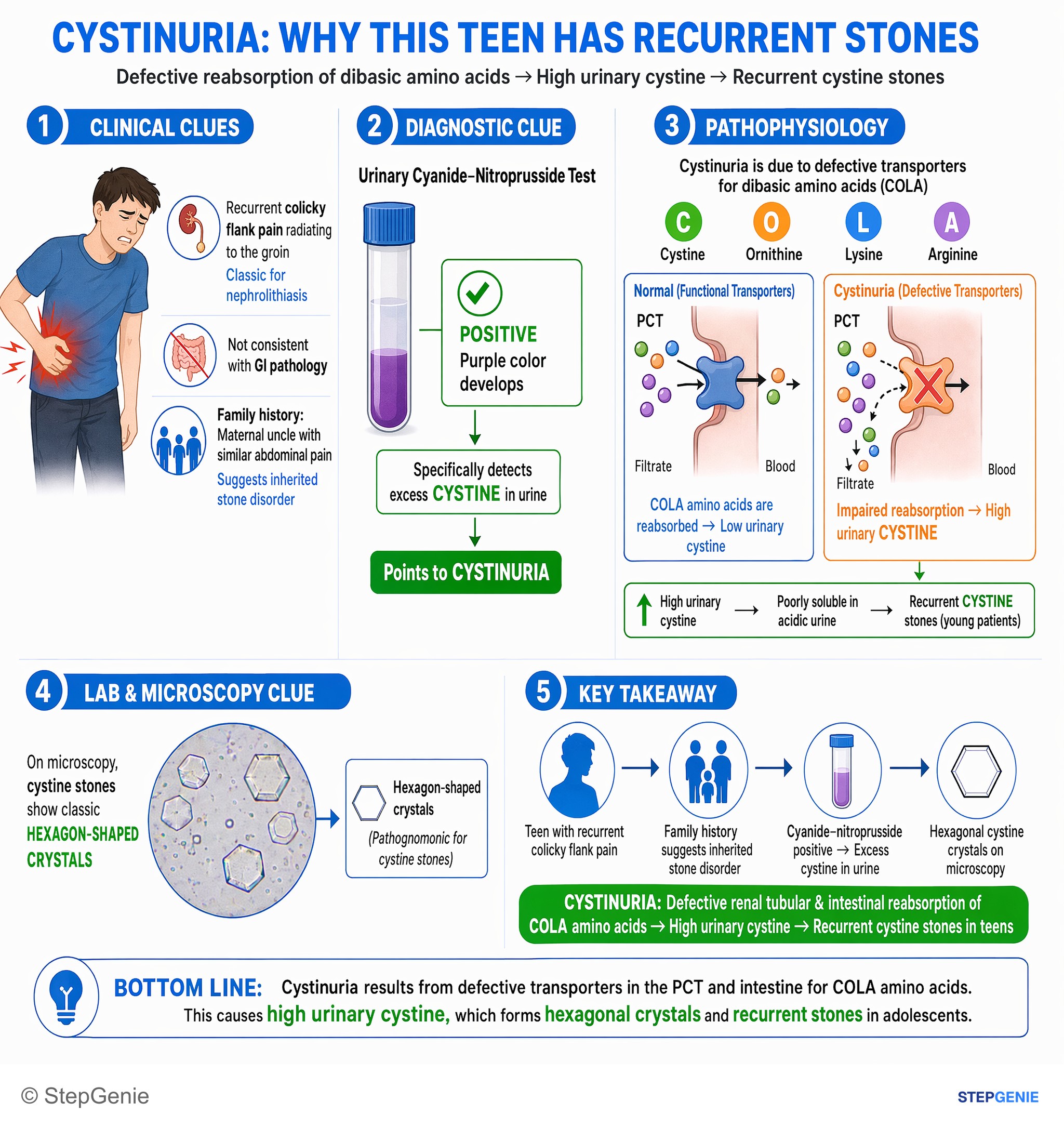 Nephrolithiasis and urinary tract obstruction — StepGenie USMLE Step 1 explanation infographic