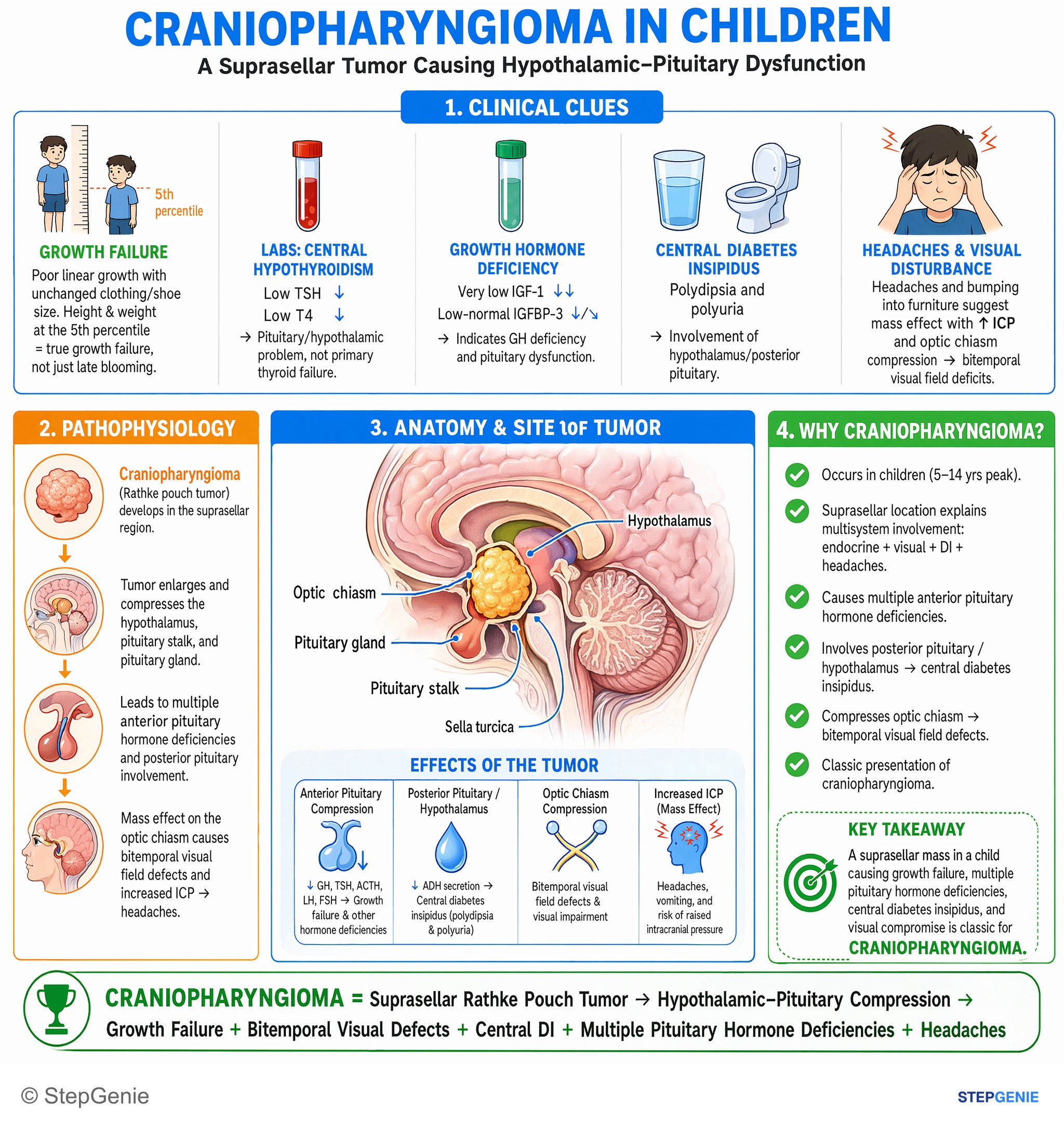 Hypothalamus and pituitary disorders — StepGenie USMLE Step 2 explanation infographic