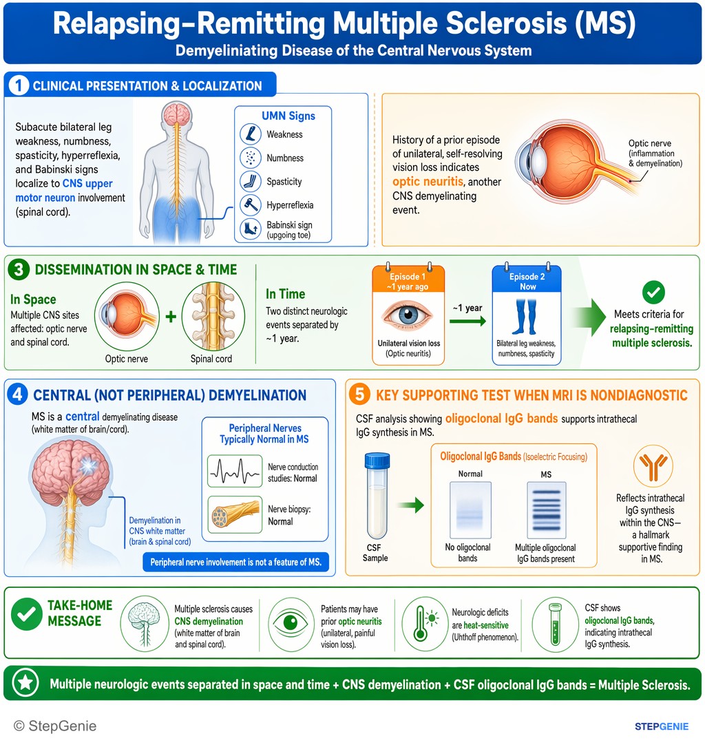Demyelinating diseases — StepGenie USMLE Step 1 explanation infographic