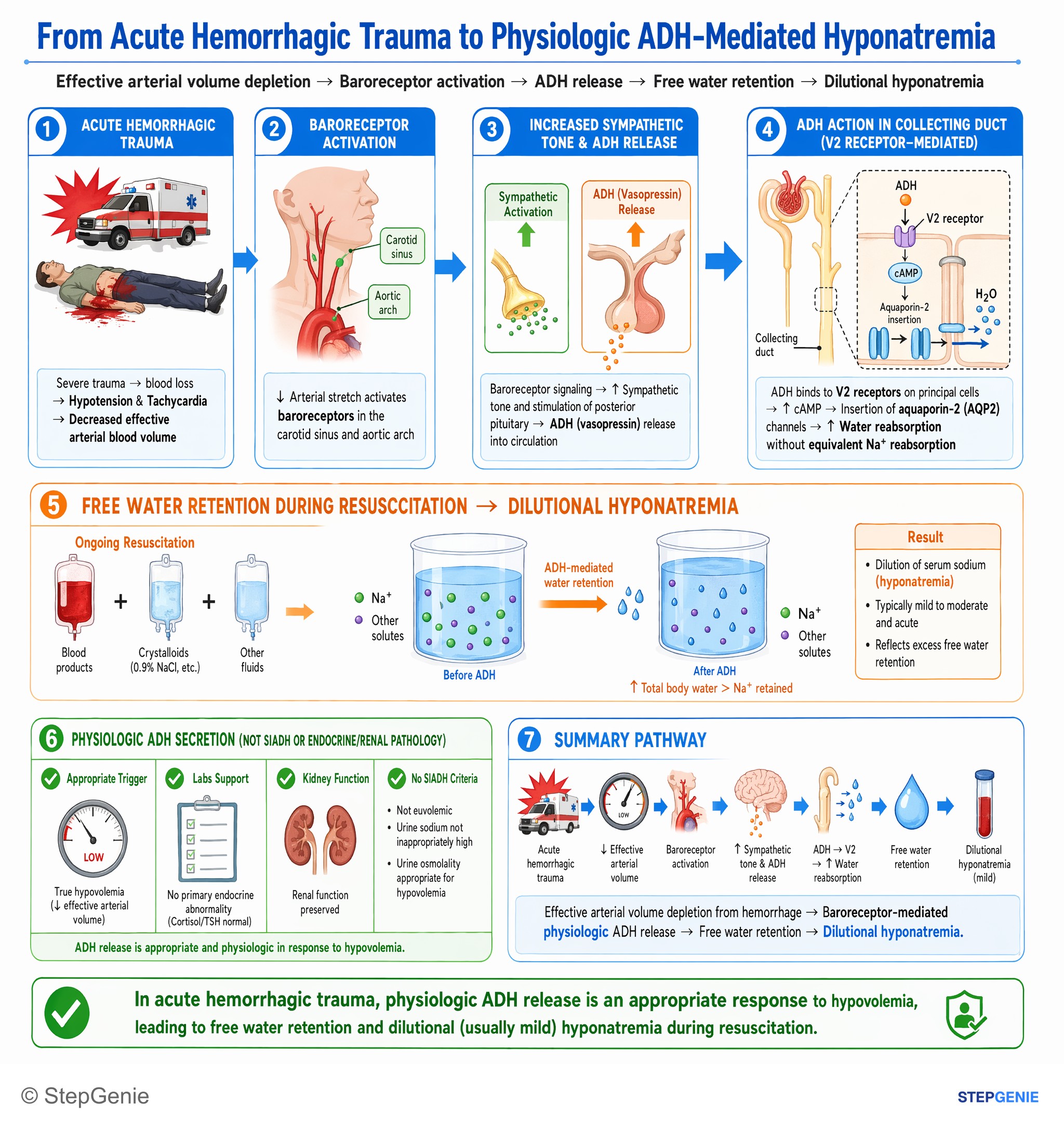 Fluid, electrolytes, and acid-base — StepGenie USMLE Step 1 explanation infographic