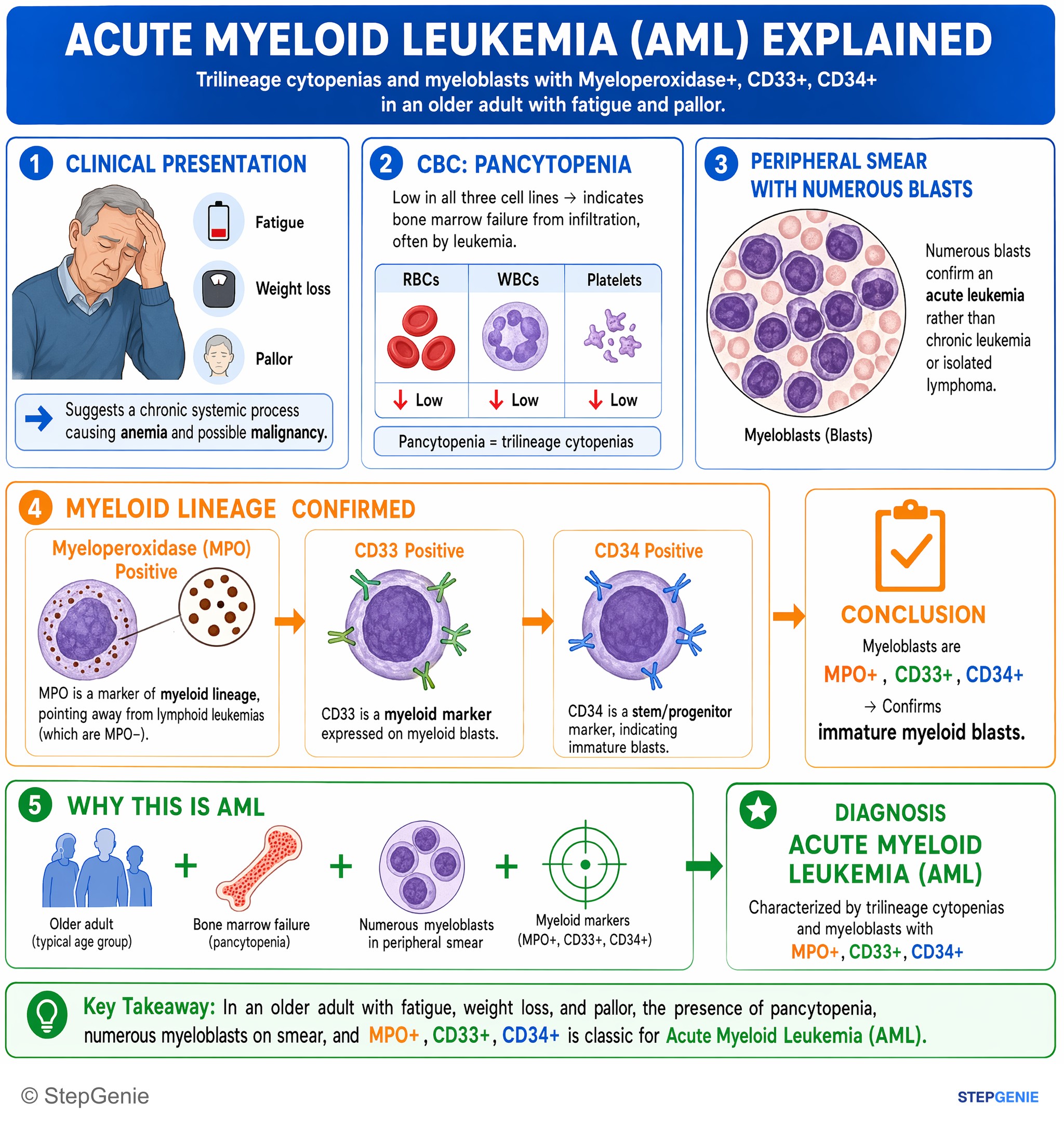 White blood cell disorders — StepGenie USMLE Step 2 explanation infographic