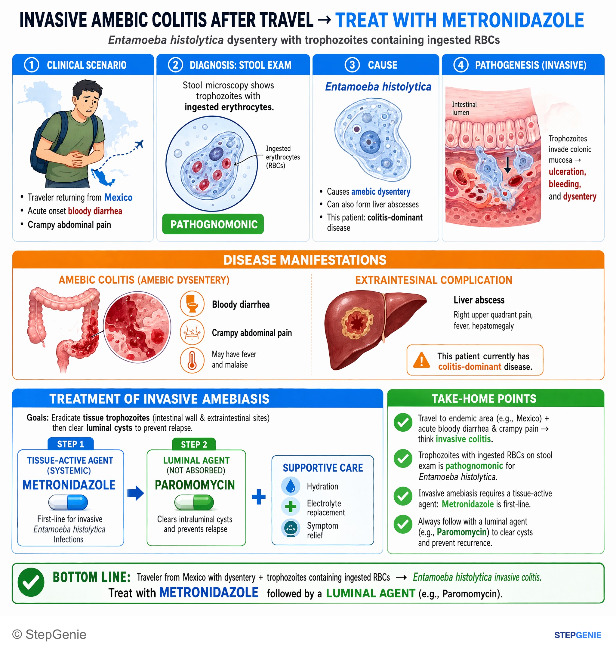 Parasitic and helminthic infections — StepGenie USMLE Step 2 explanation infographic