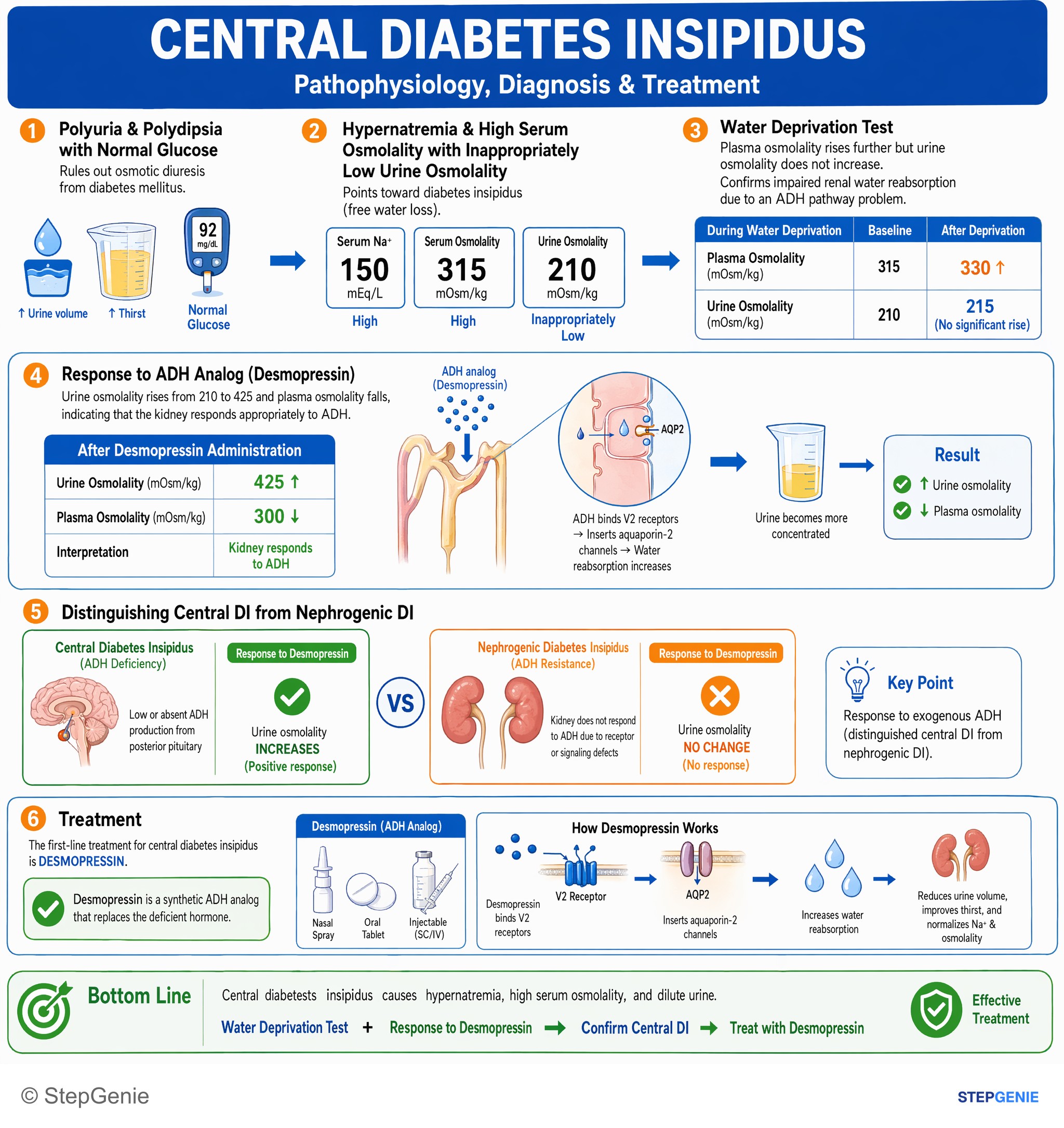 Diabetes insipidus — StepGenie USMLE Step 2 explanation infographic