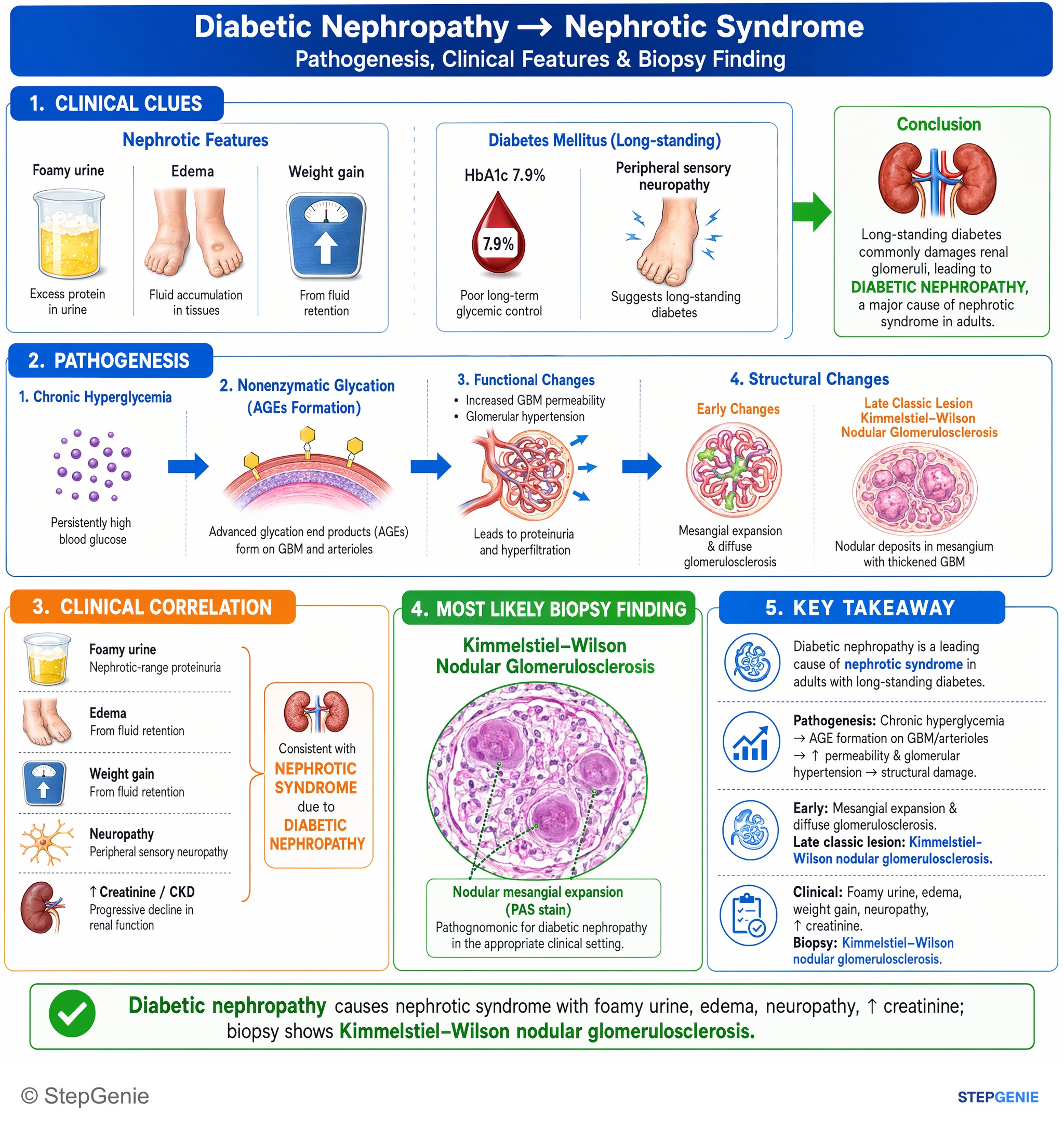 Nephrotic & nephritic syndromes — StepGenie USMLE Step 1 explanation infographic