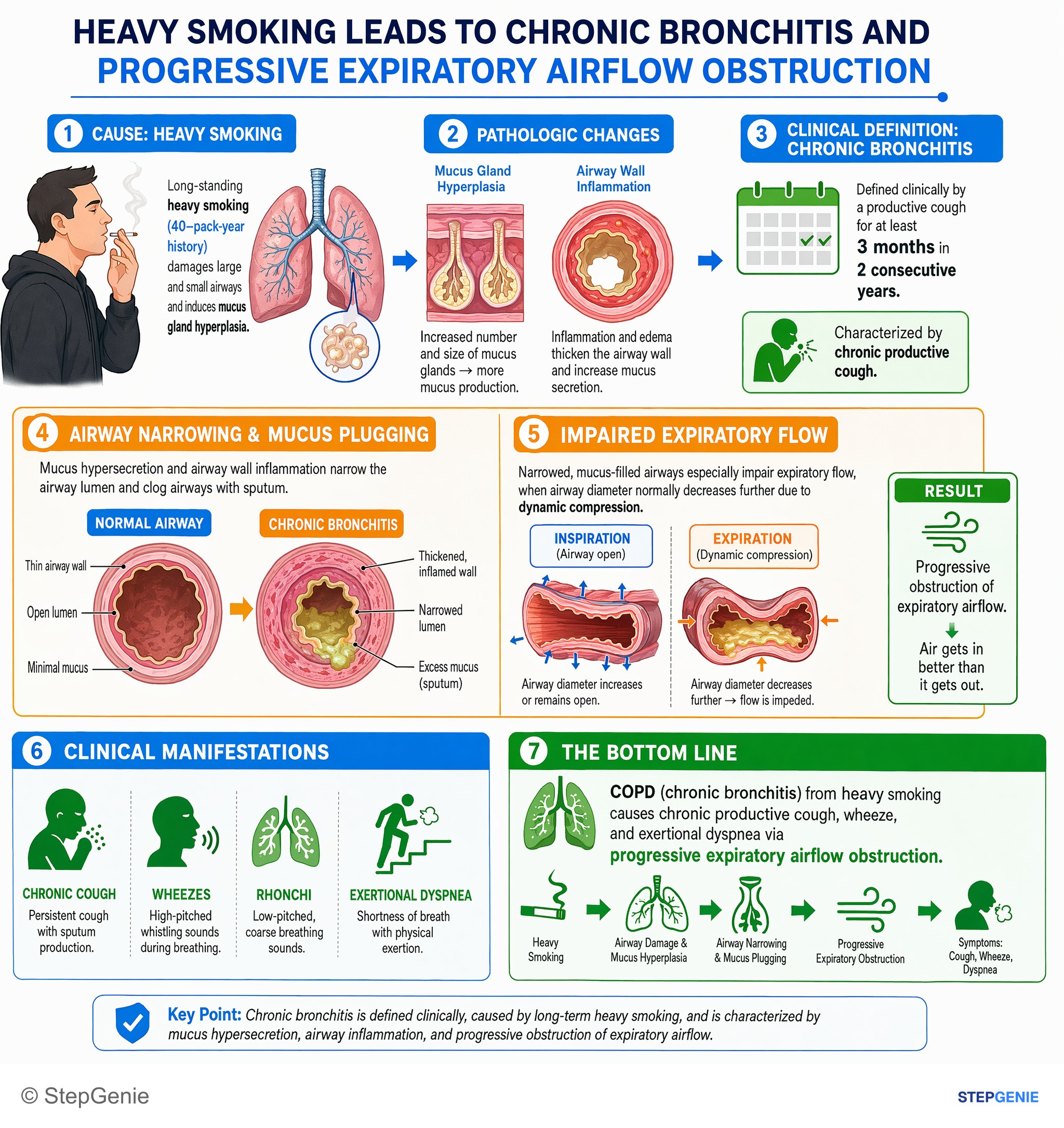 Obstructive lung disease — StepGenie USMLE Step 1 explanation infographic