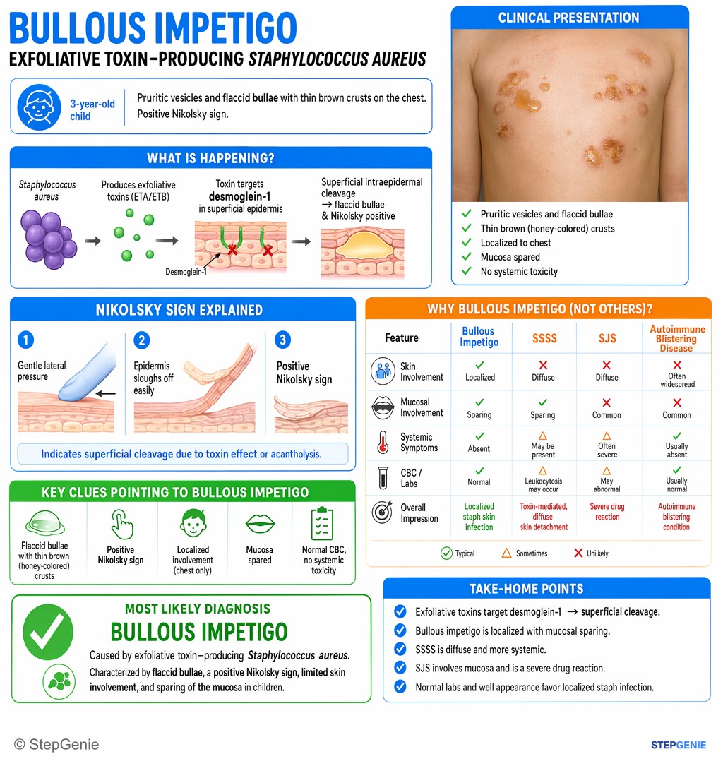 Inflammatory dermatoses and bullous diseases — StepGenie USMLE Step 2 explanation infographic