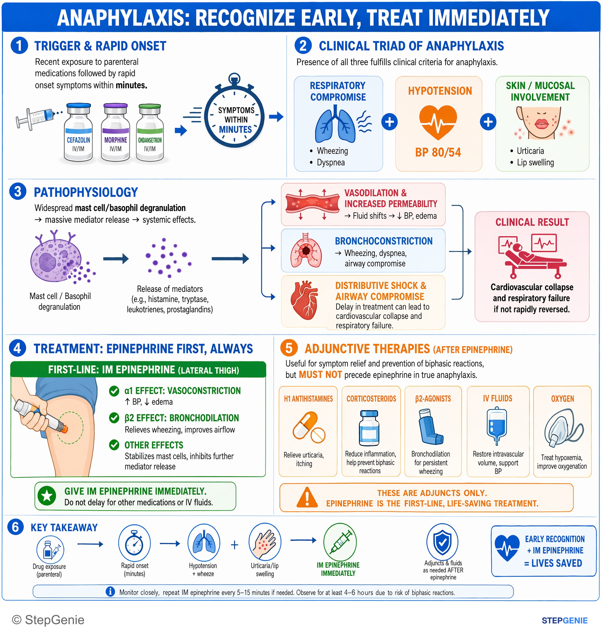 Anaphylaxis and allergic reactions — StepGenie USMLE Step 2 explanation infographic