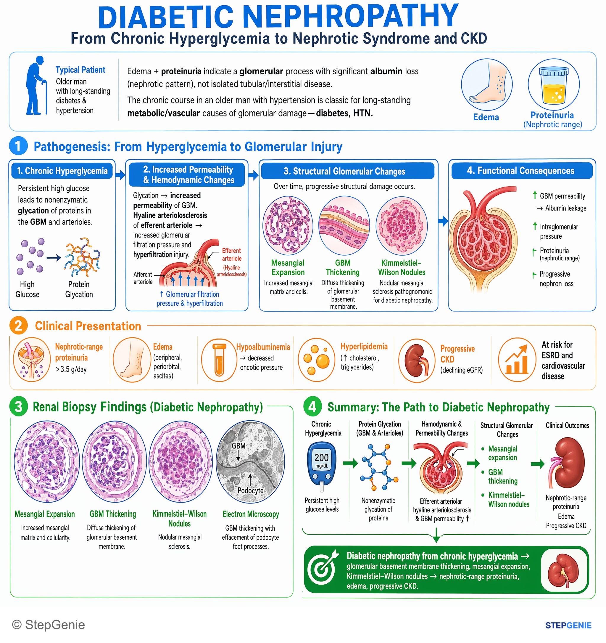 Nephrotic & nephritic syndromes — StepGenie USMLE Step 1 explanation infographic
