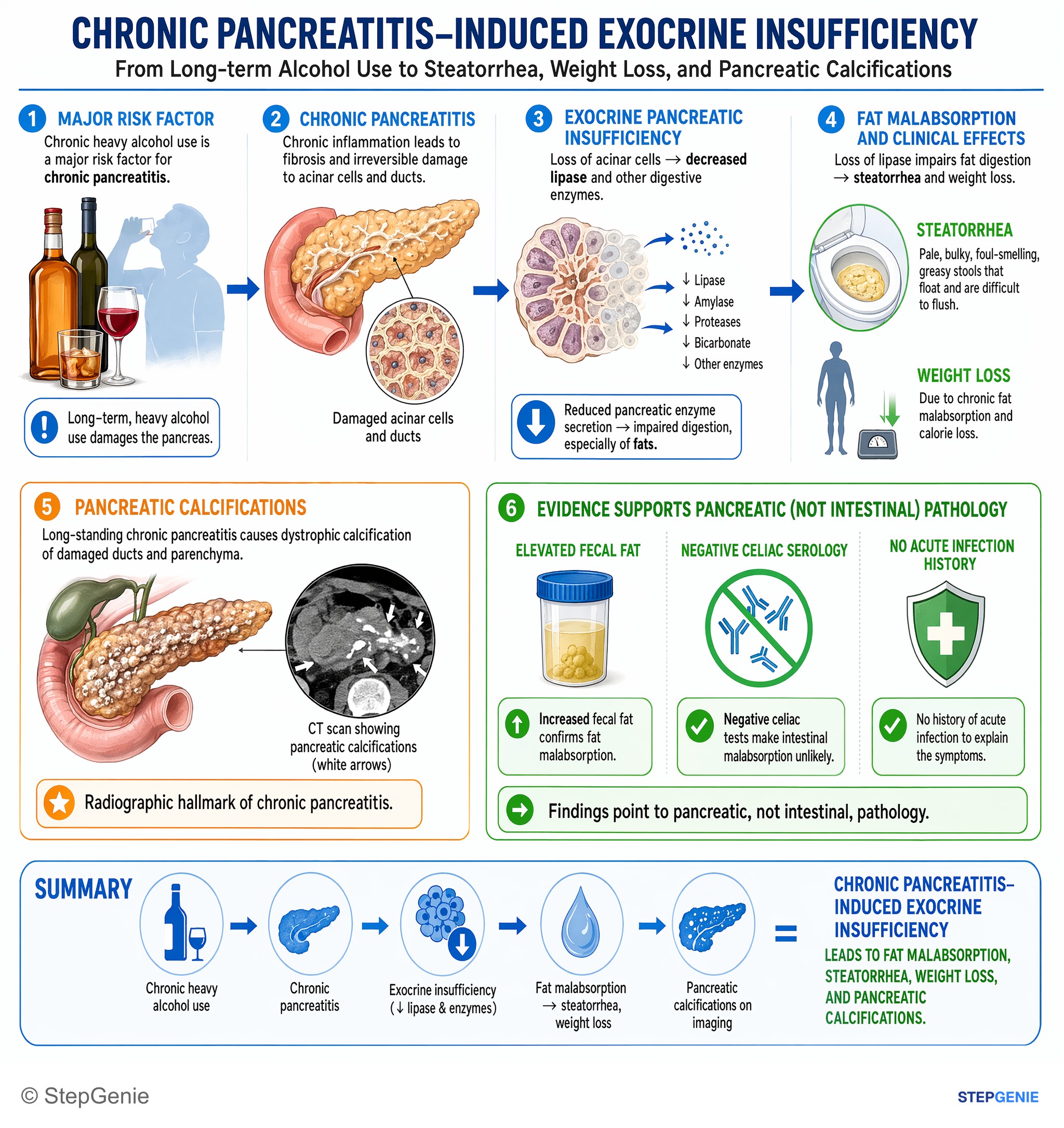 Pancreatic disorders — StepGenie USMLE Step 1 explanation infographic