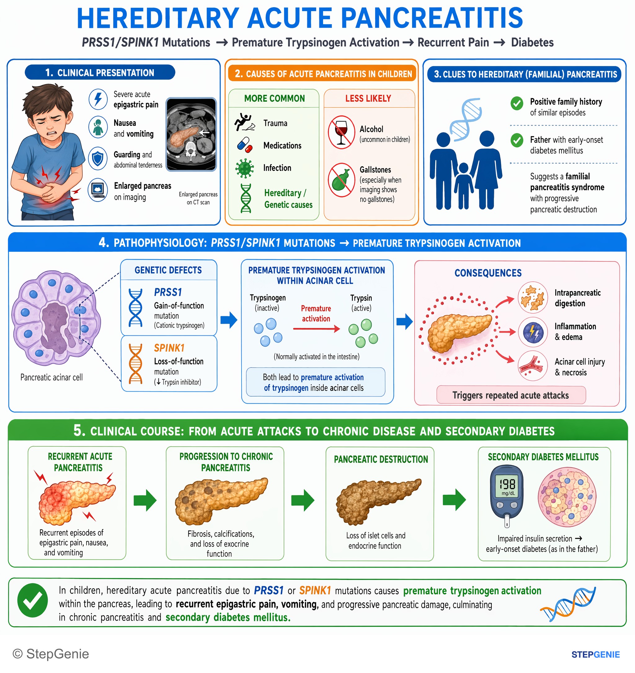 Pancreatic disorders — StepGenie USMLE Step 1 explanation infographic
