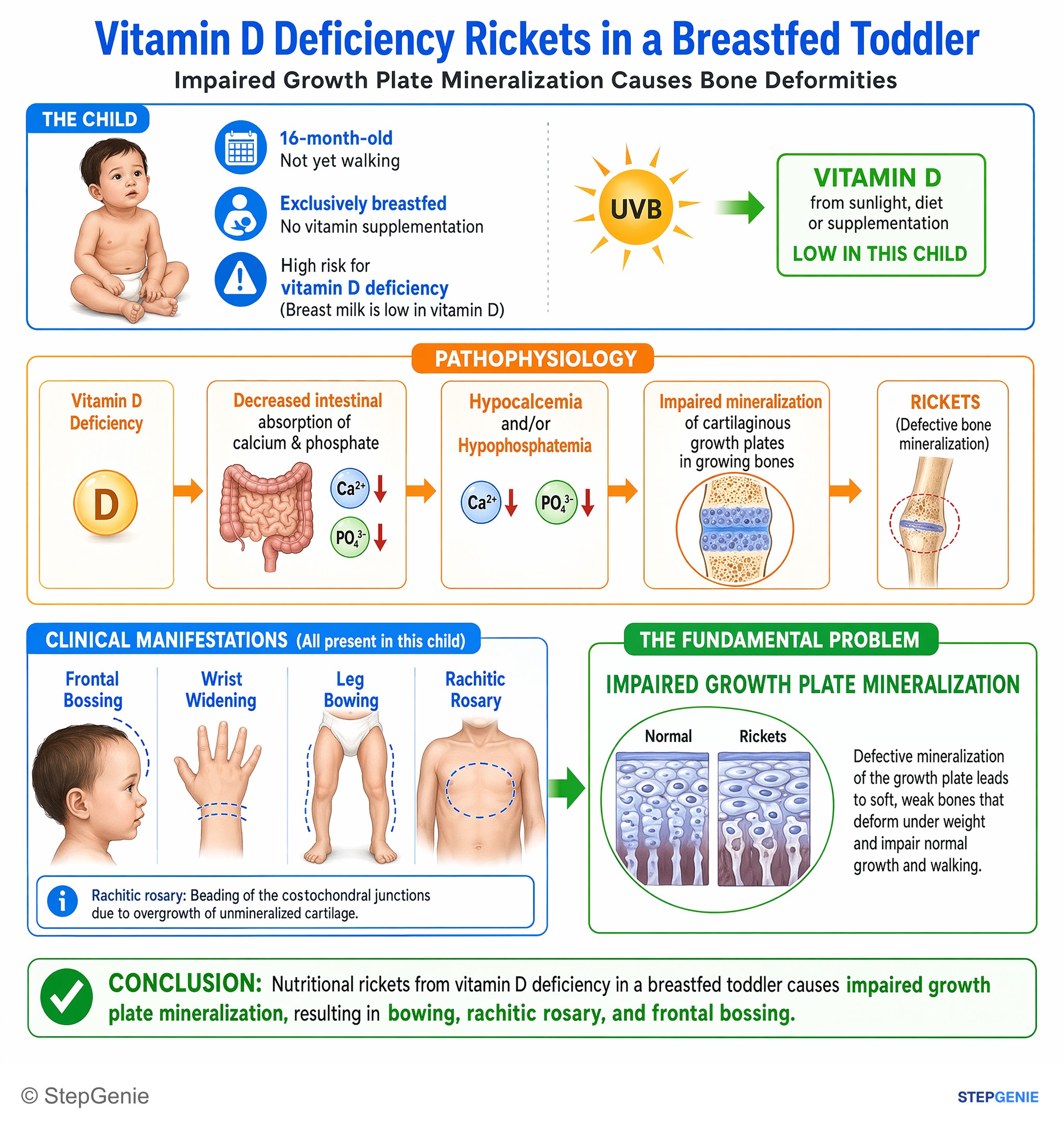 PTH, Ca, PO4, ALP, Vit D stuff — StepGenie USMLE Step 1 explanation infographic
