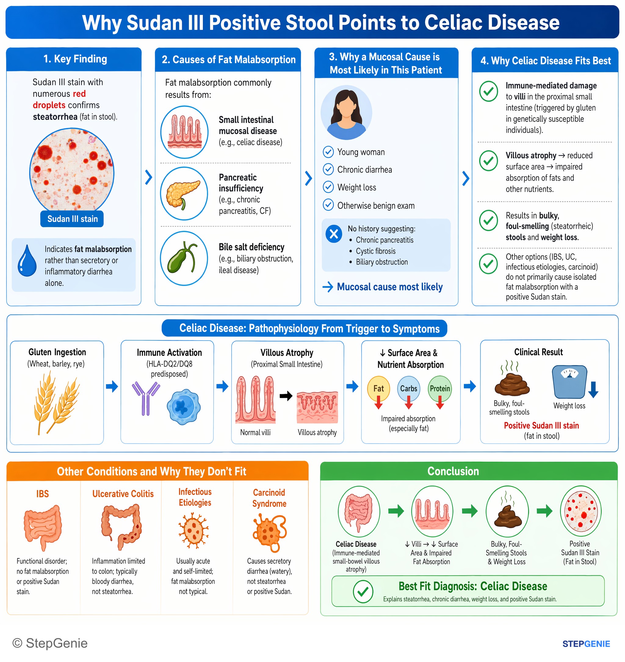 Absorptive conditions — StepGenie USMLE Step 1 explanation infographic