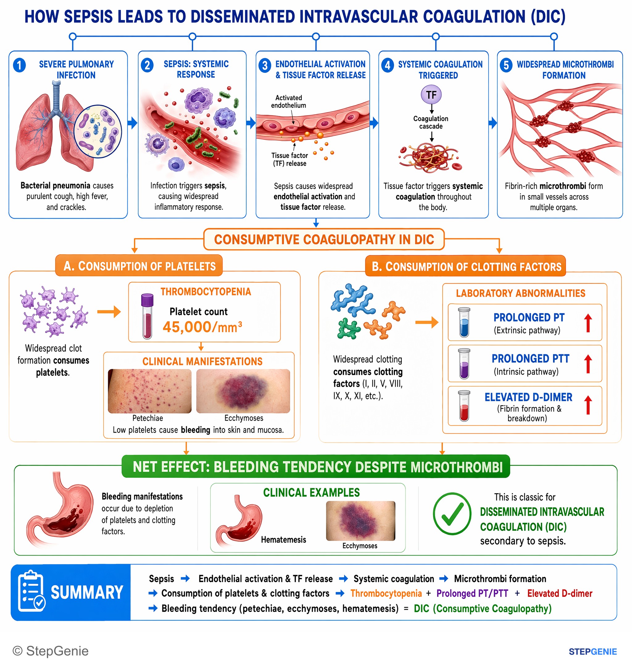Hemostasis and thrombosis — StepGenie USMLE Step 1 explanation infographic