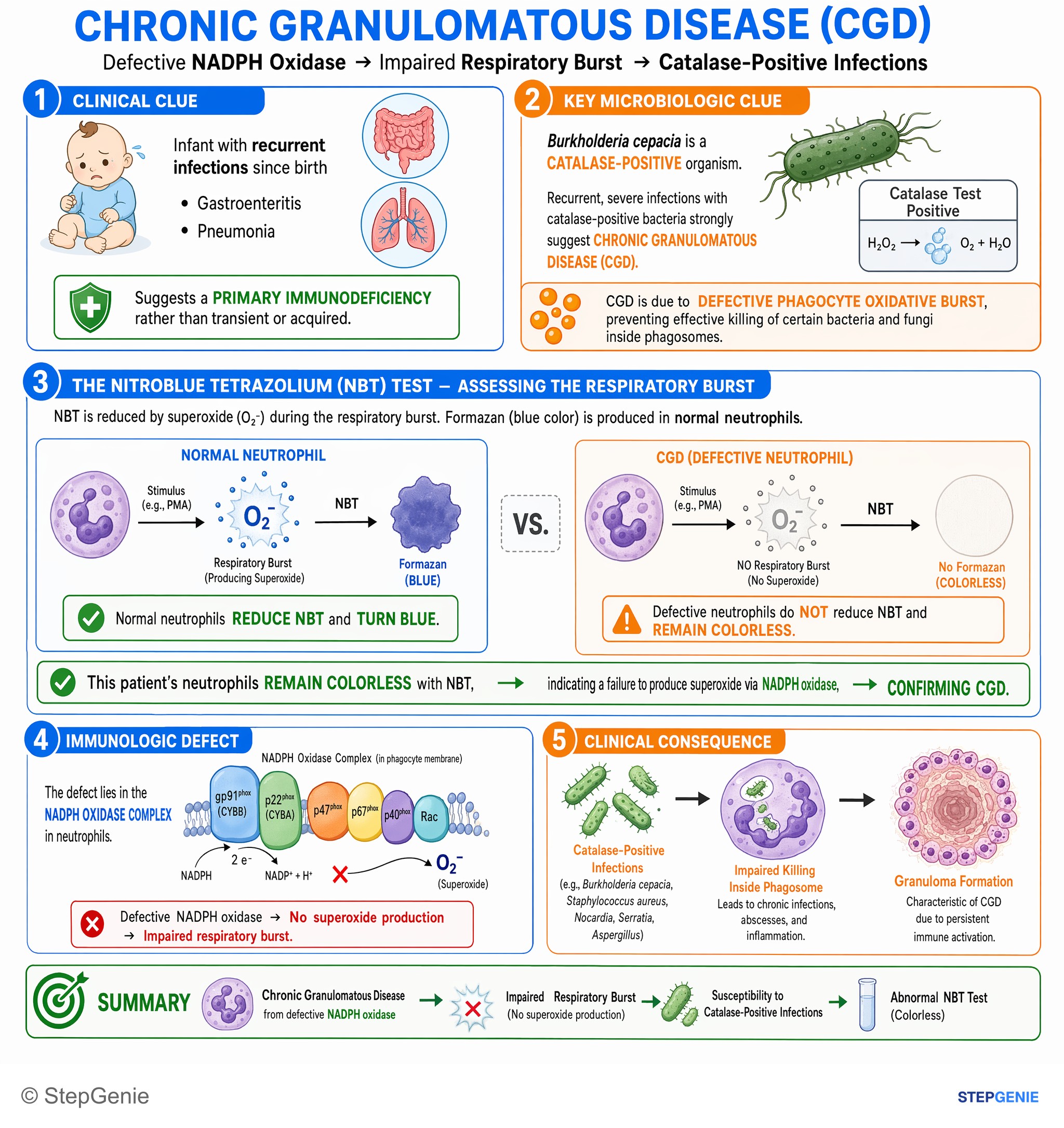 Immunodeficiency syndromes — StepGenie USMLE Step 1 explanation infographic