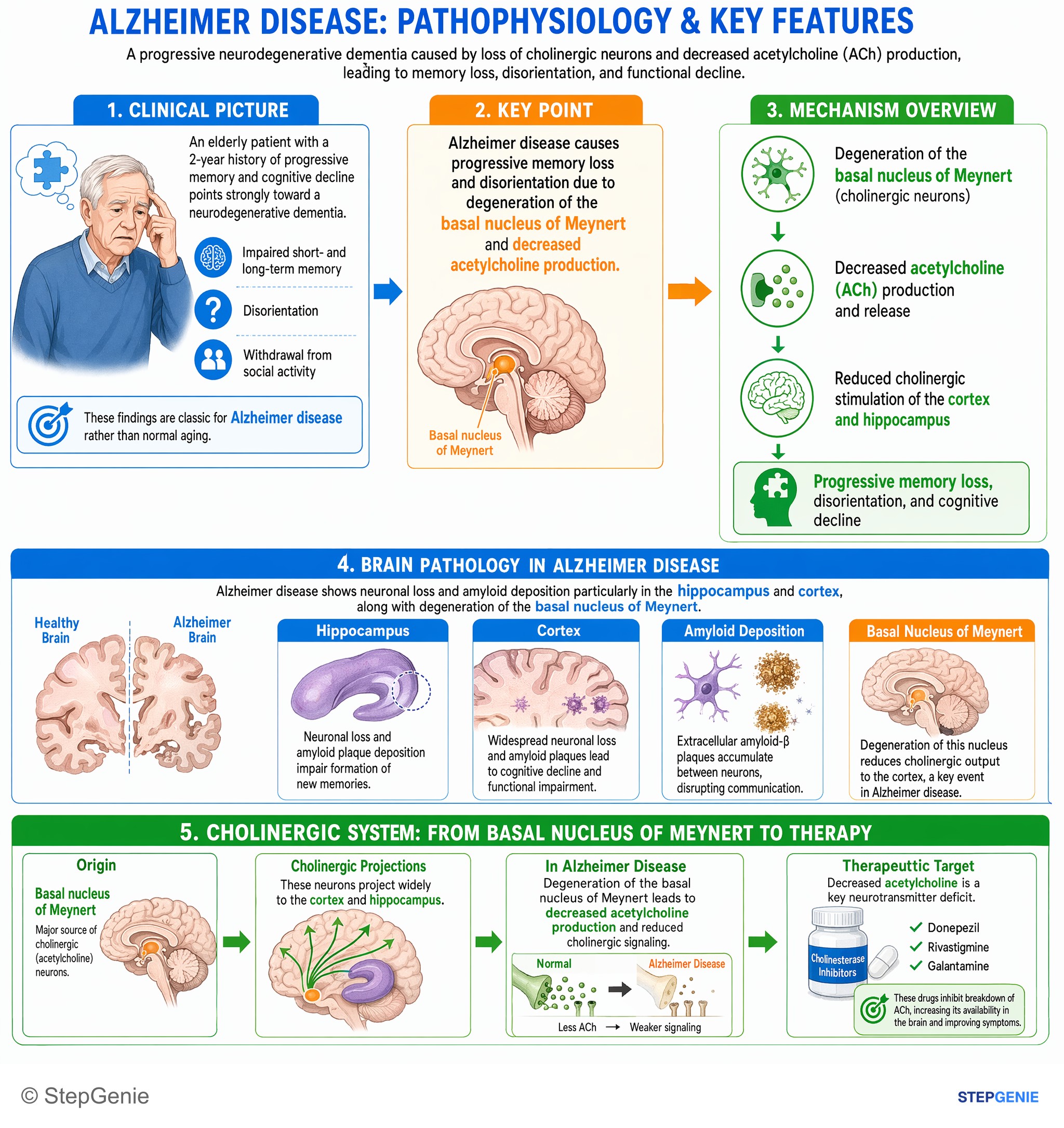 Neurodegenerative disorders and dementias — StepGenie USMLE Step 1 explanation infographic