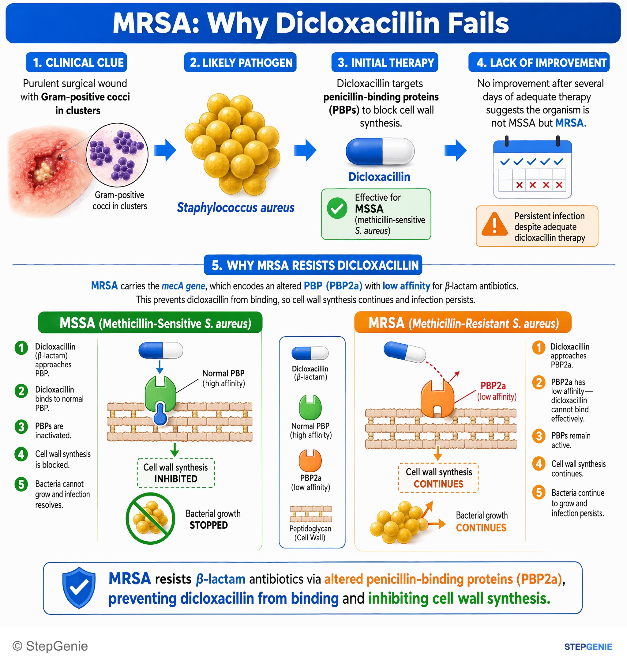 Bacterial infections — StepGenie USMLE Step 1 explanation infographic