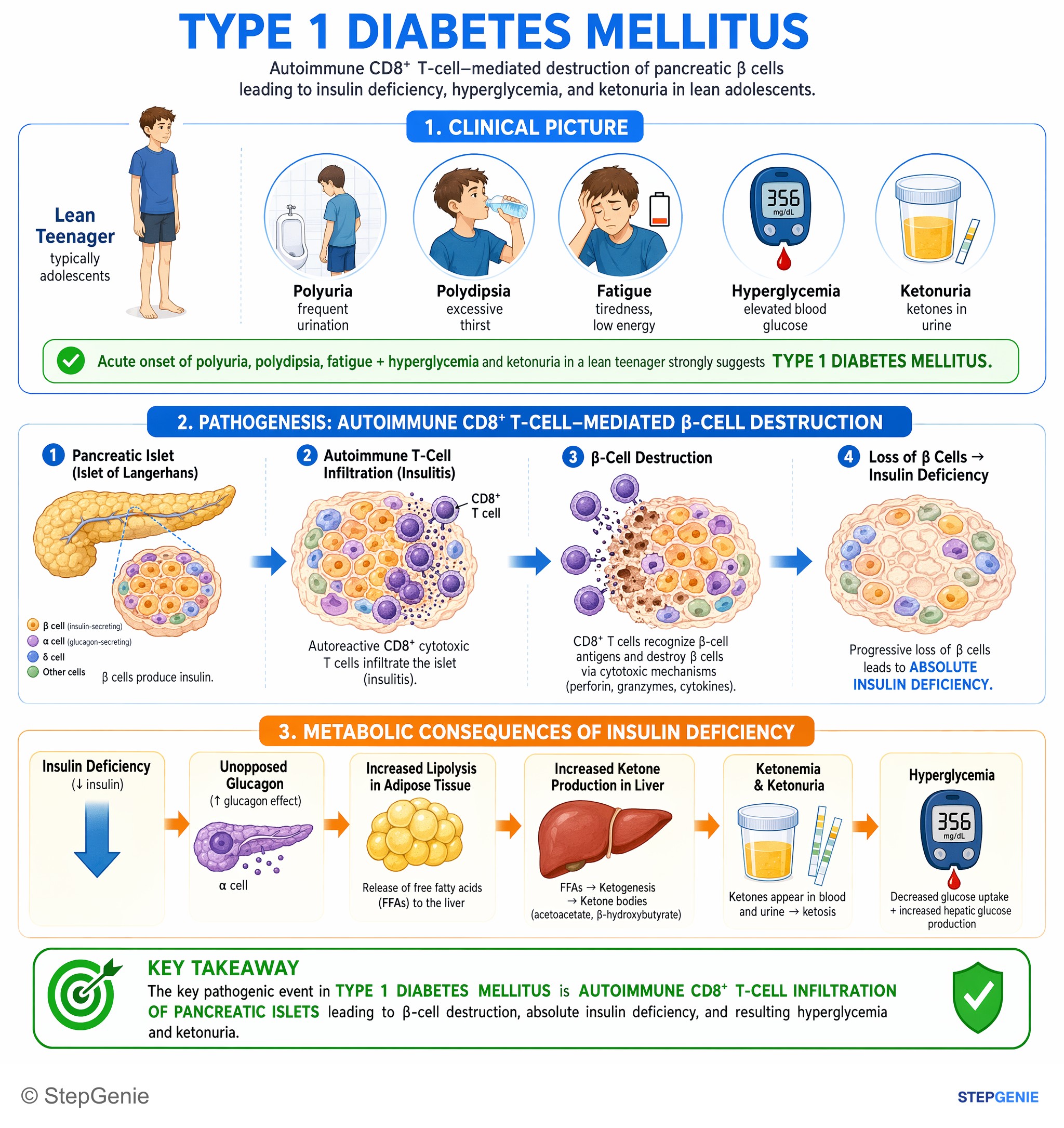 Diabetes mellitus — StepGenie USMLE Step 1 explanation infographic