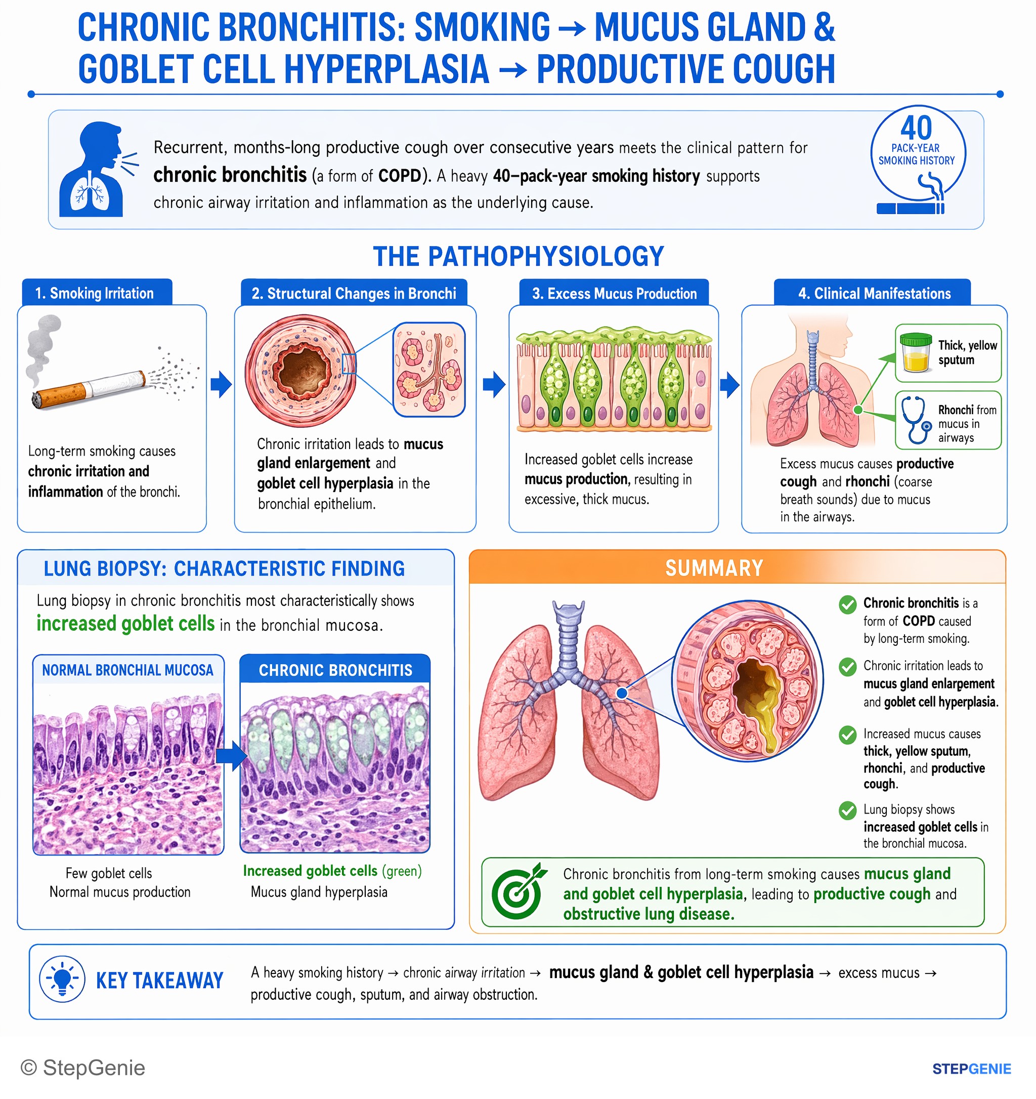 Obstructive lung disease — StepGenie USMLE Step 1 explanation infographic