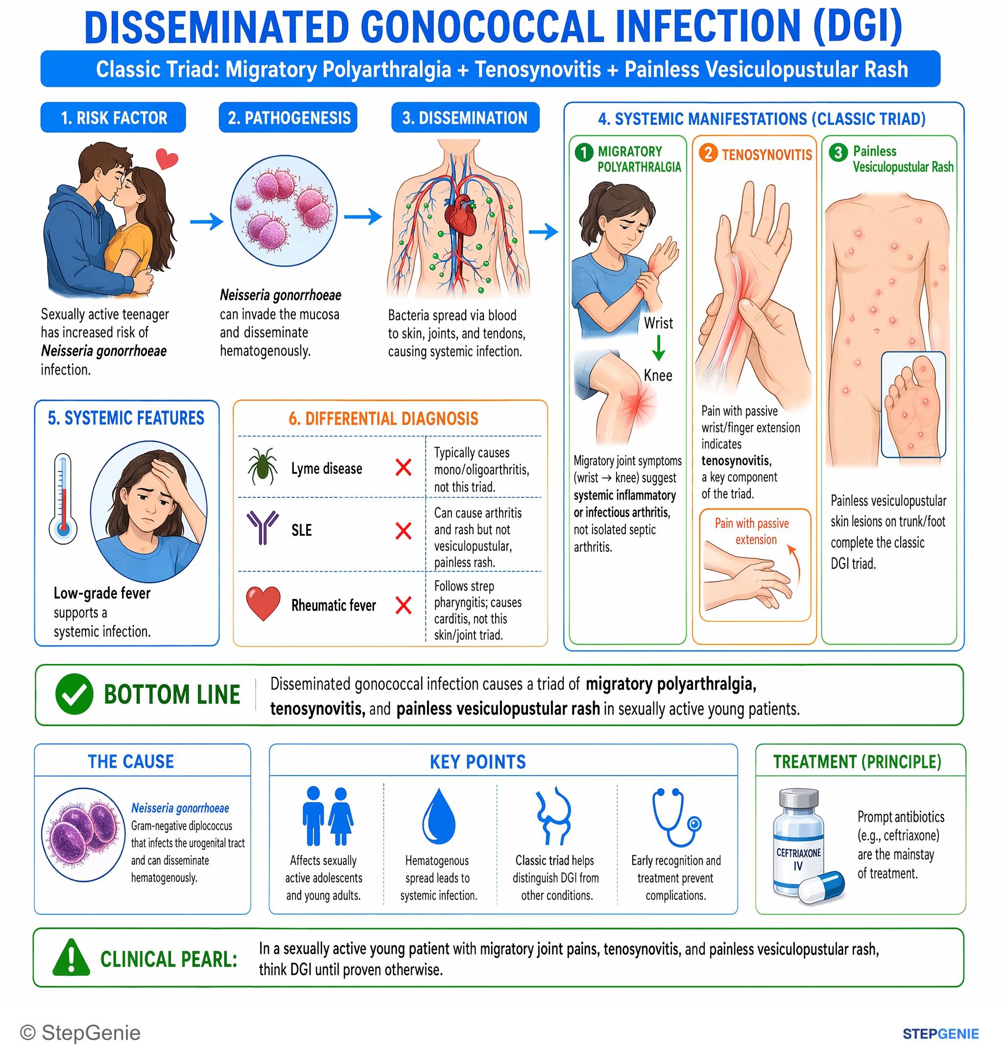 Bacterial infections — StepGenie USMLE Step 2 explanation infographic