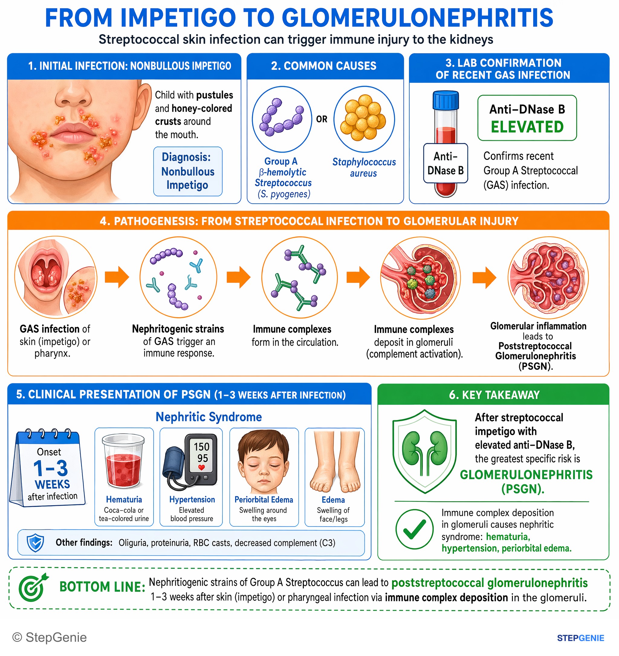 Glomerular diseases — StepGenie USMLE Step 1 explanation infographic