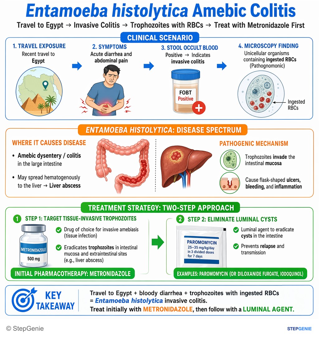 Parasitic and helminthic infections — StepGenie USMLE Step 2 explanation infographic
