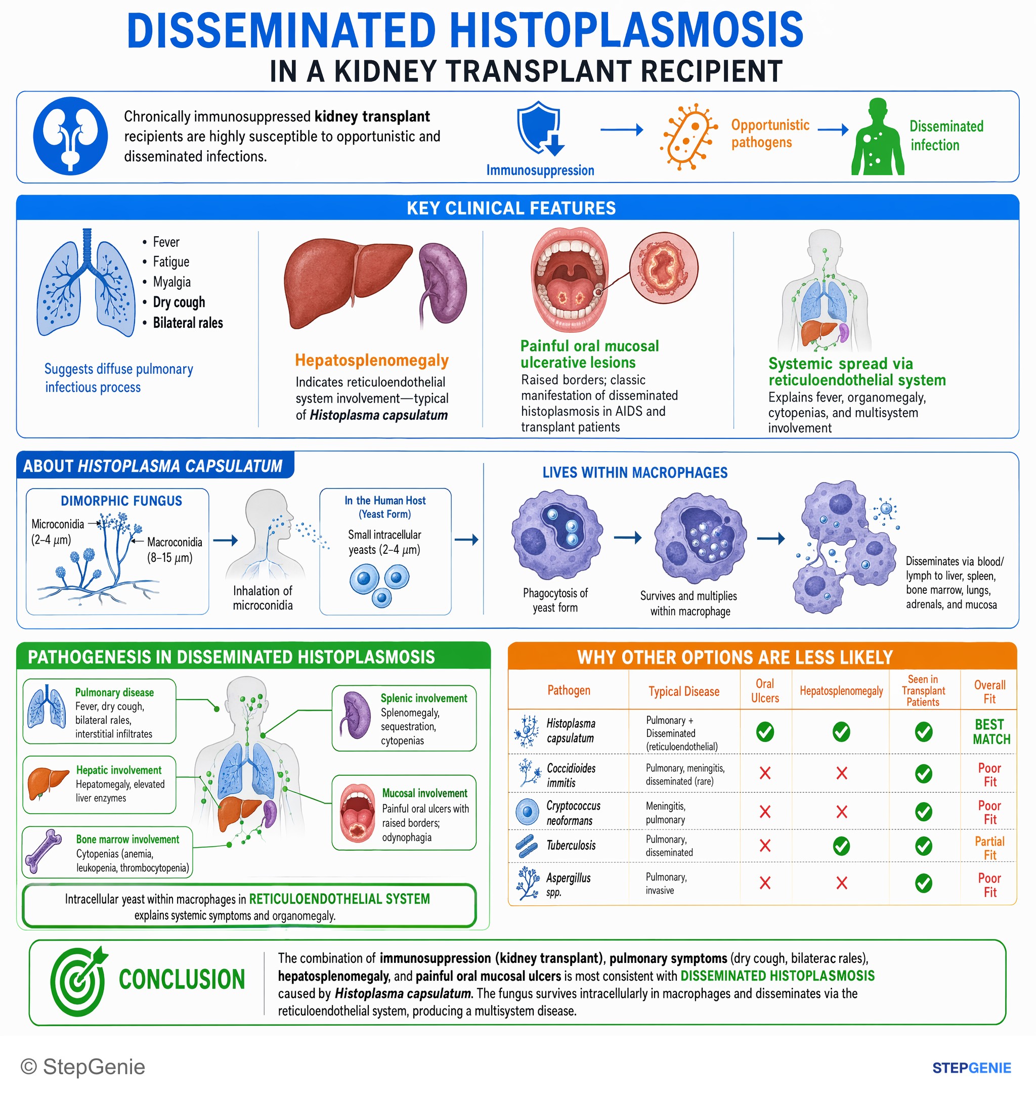 Fungal infections — StepGenie USMLE Step 2 explanation infographic