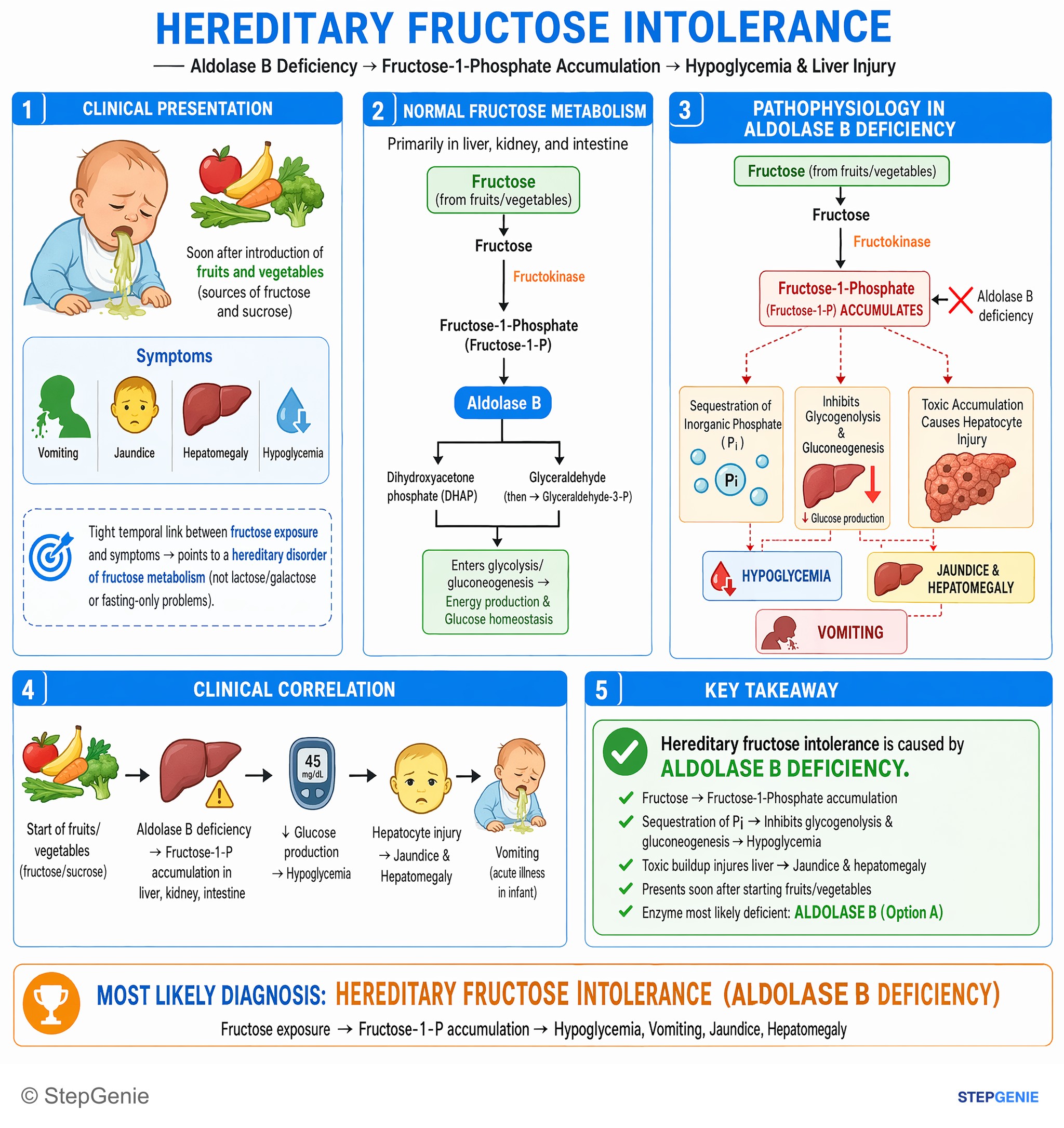 Glycogen storage diseases — StepGenie USMLE Step 1 explanation infographic