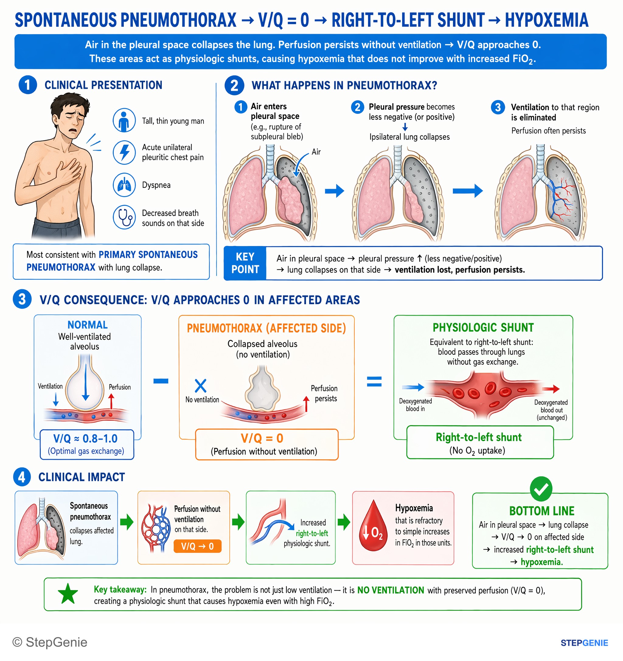 Normal pulmonary structure and function — StepGenie USMLE Step 1 explanation infographic