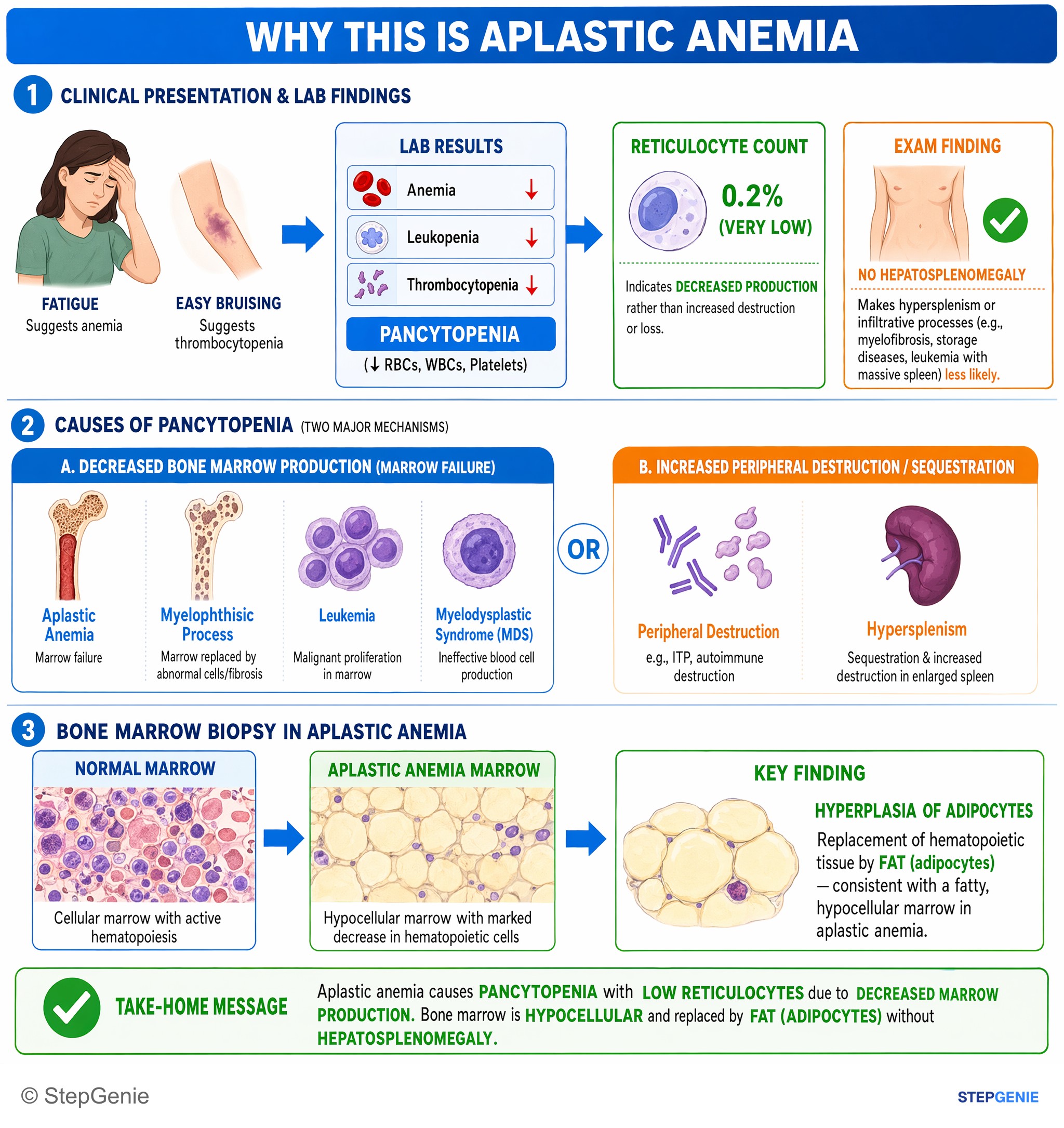 Bone marrow disorders — StepGenie USMLE Step 1 explanation infographic