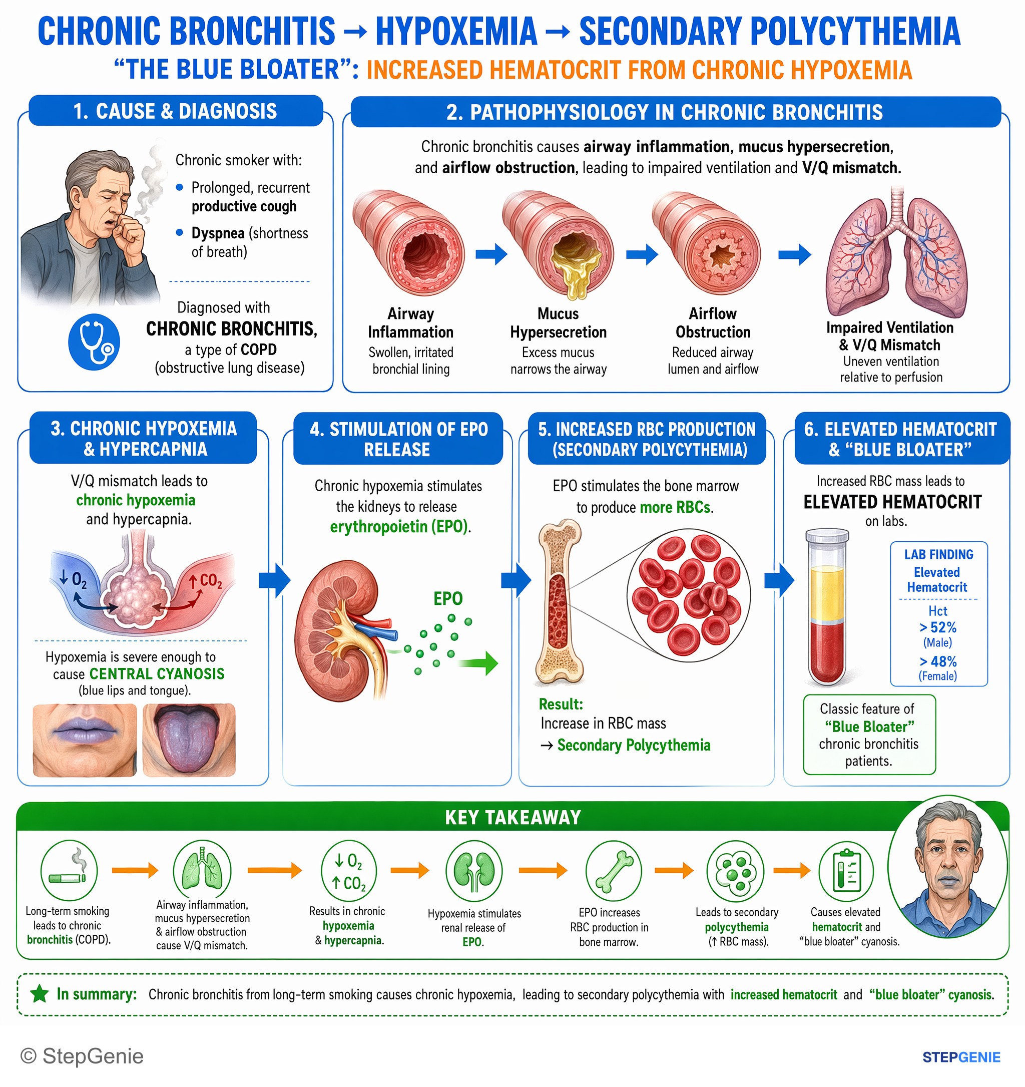 Obstructive lung disease — StepGenie USMLE Step 1 explanation infographic