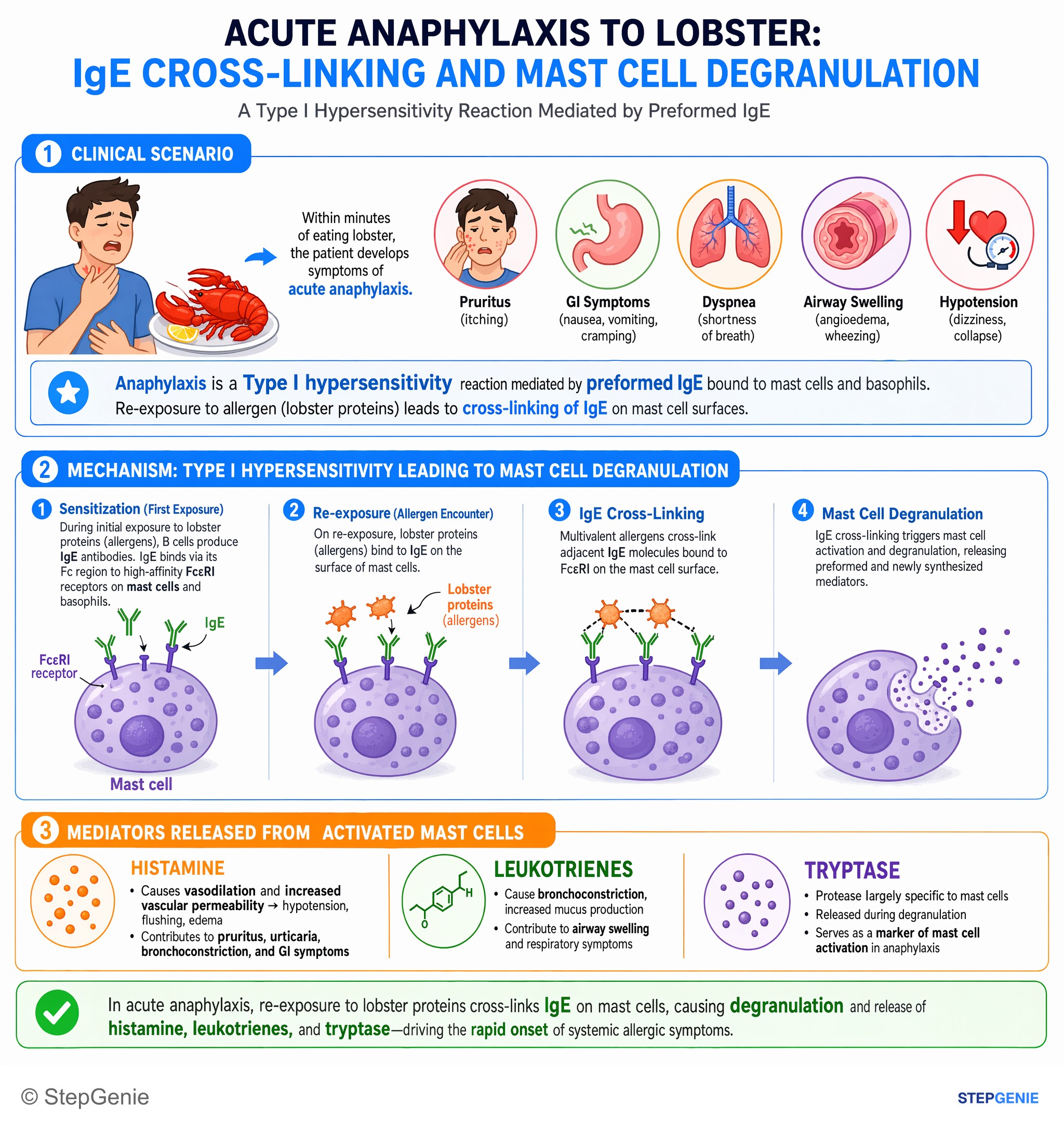 Hypersensitivity responses — StepGenie USMLE Step 1 explanation infographic