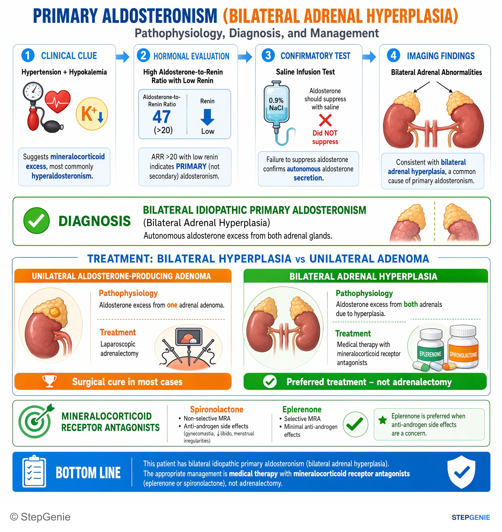 Adrenal disorders — StepGenie USMLE Step 2 explanation infographic