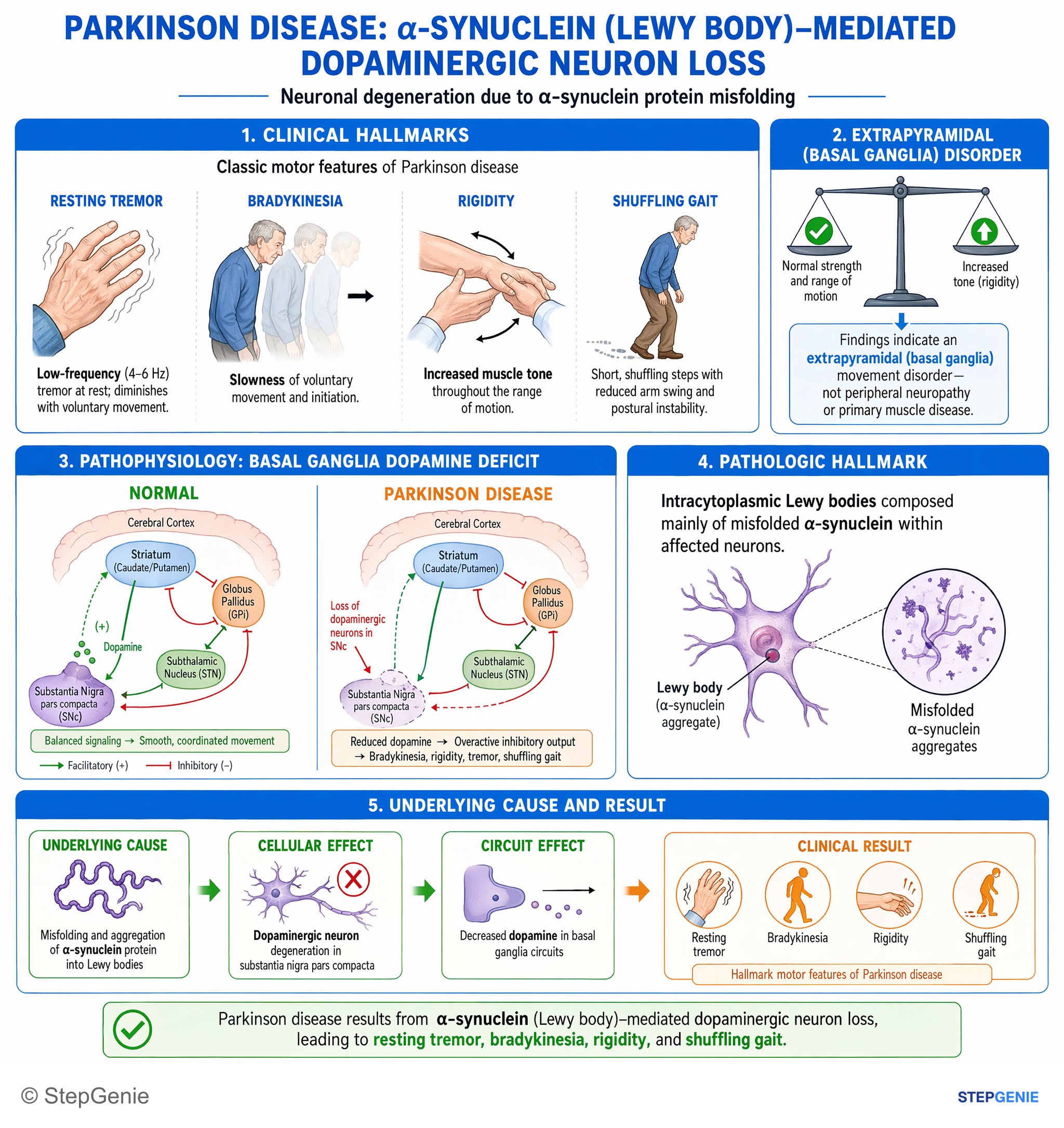 Neurodegenerative disorders and dementias — StepGenie USMLE Step 1 explanation infographic