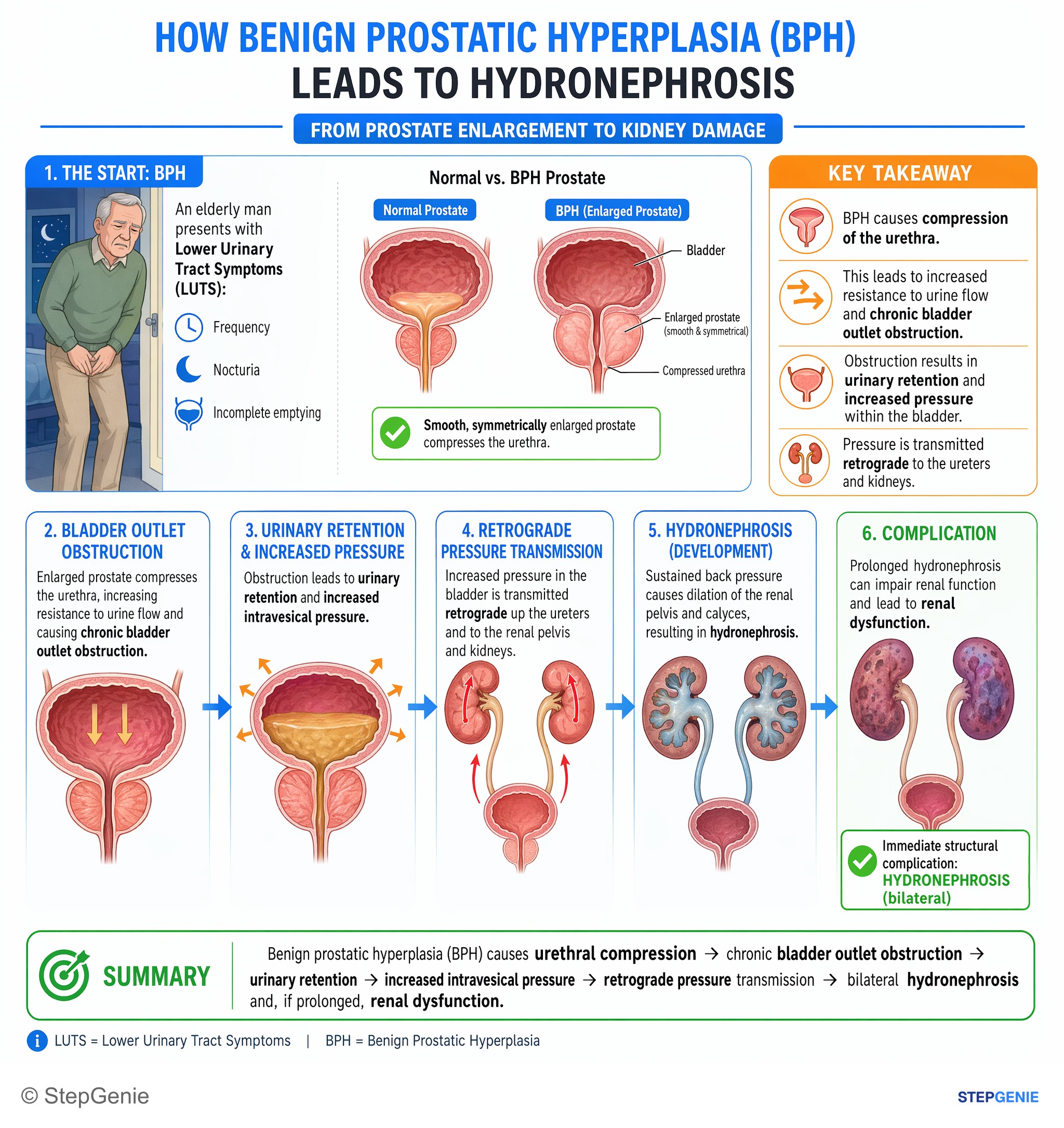 Nephrolithiasis and urinary tract obstruction — StepGenie USMLE Step 1 explanation infographic