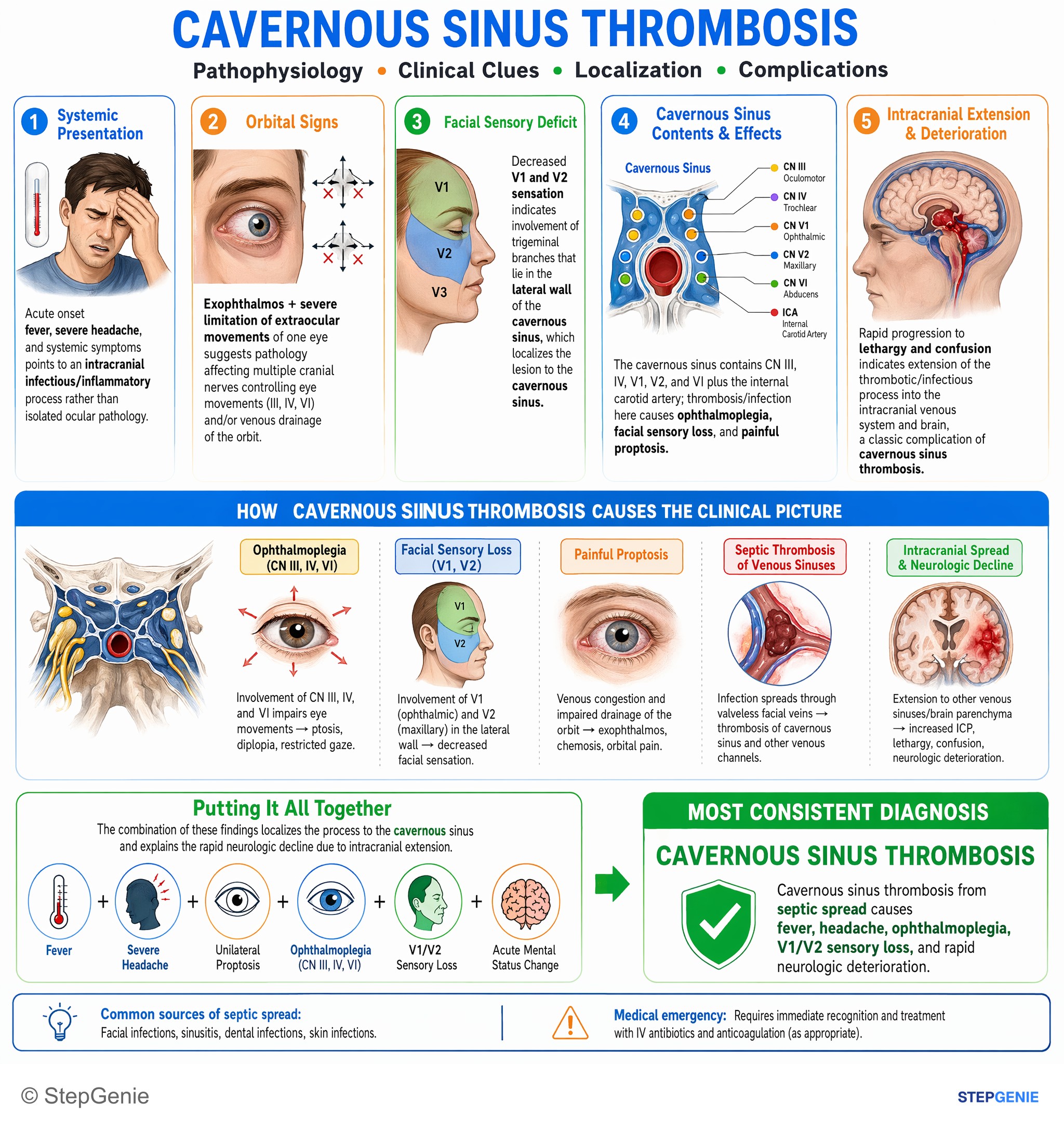 CNS infections — StepGenie USMLE Step 2 explanation infographic