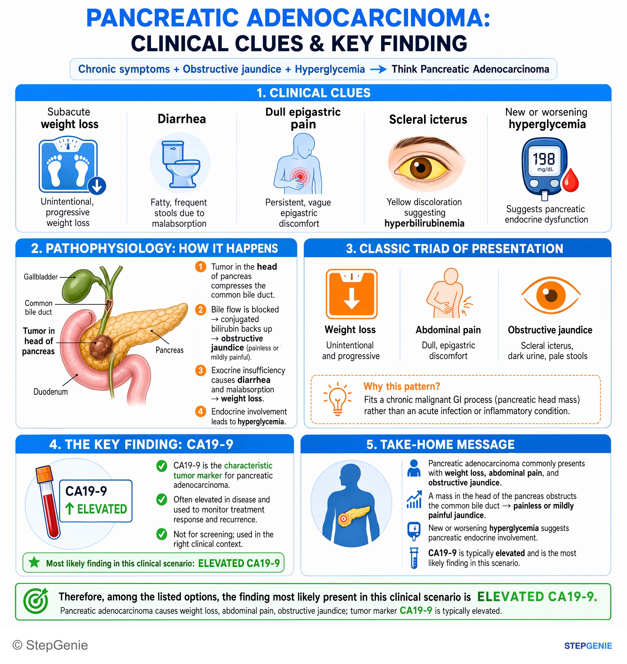 Pancreatic disorders — StepGenie USMLE Step 1 explanation infographic