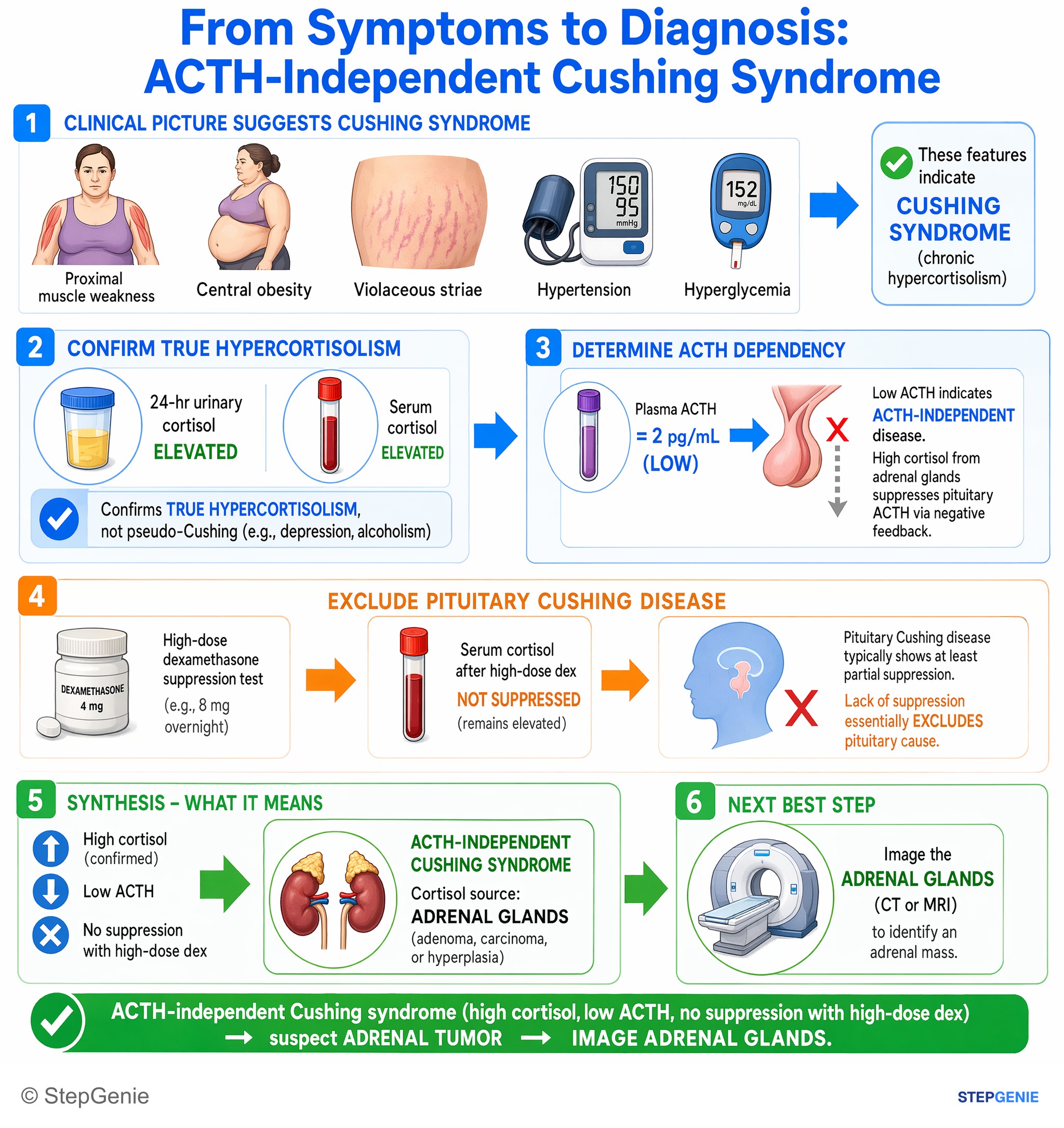Adrenal disorders — StepGenie USMLE Step 2 explanation infographic