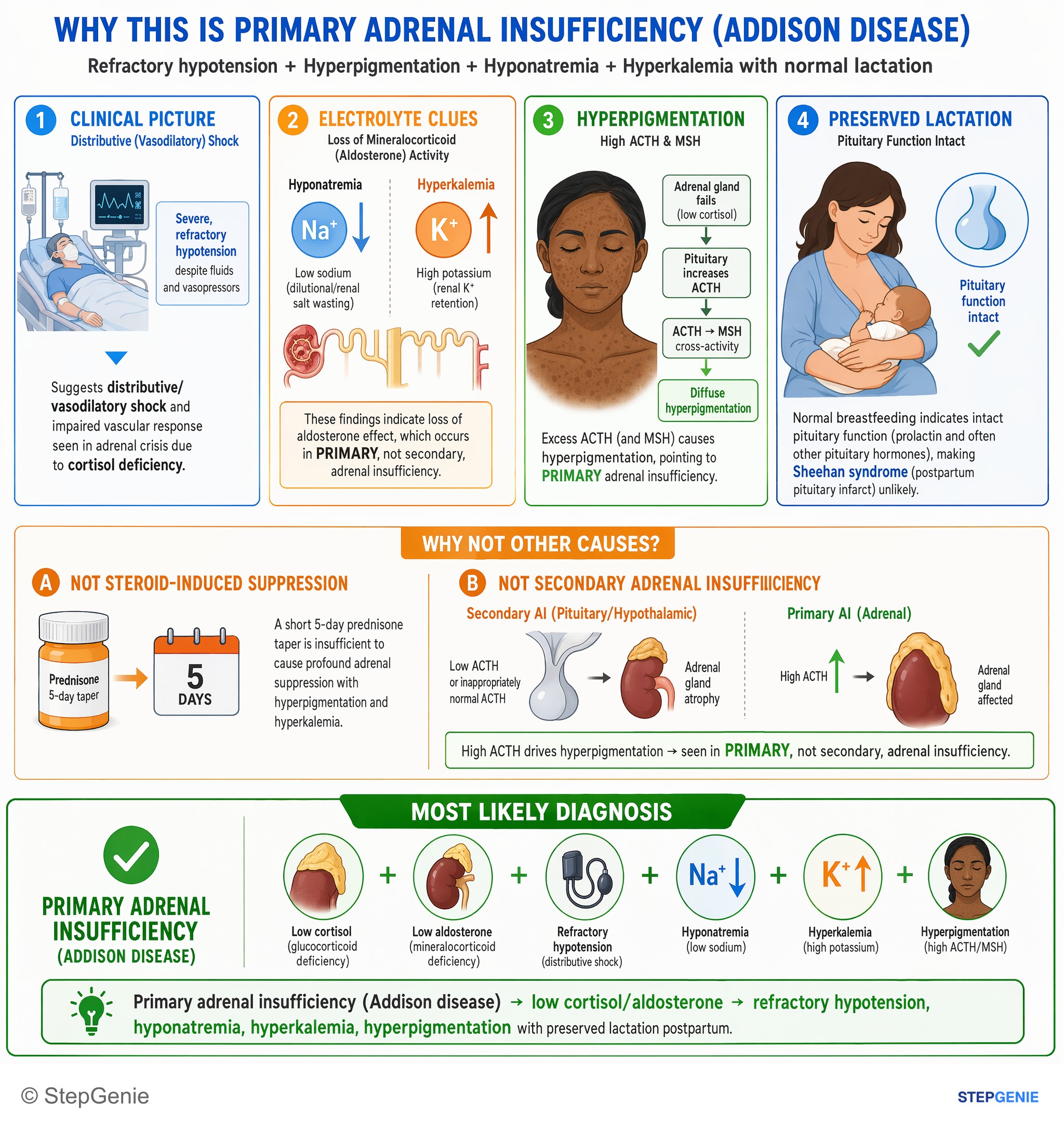Adrenal disorders — StepGenie USMLE Step 2 explanation infographic
