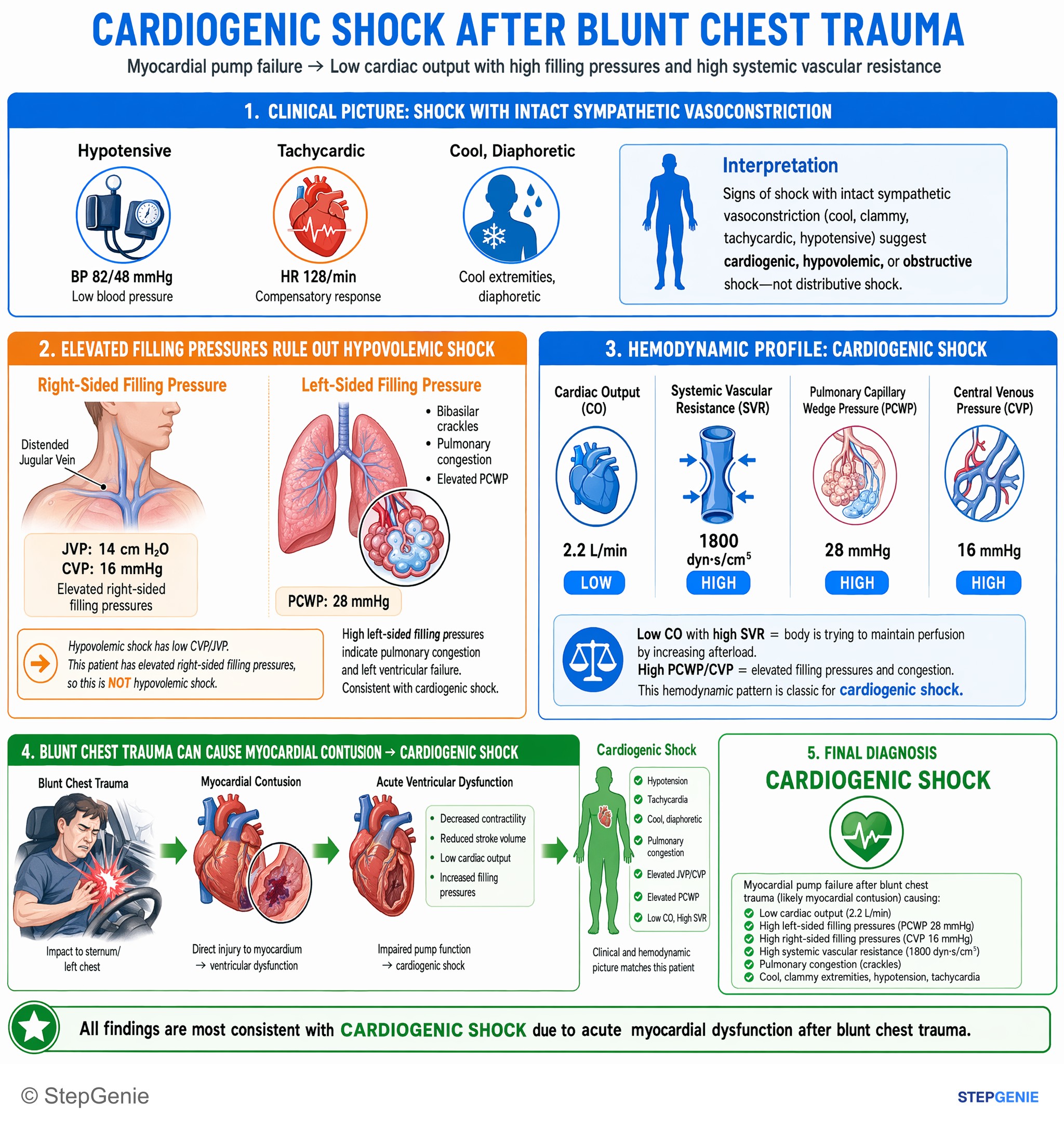 Heart failure and shock — StepGenie USMLE Step 2 explanation infographic